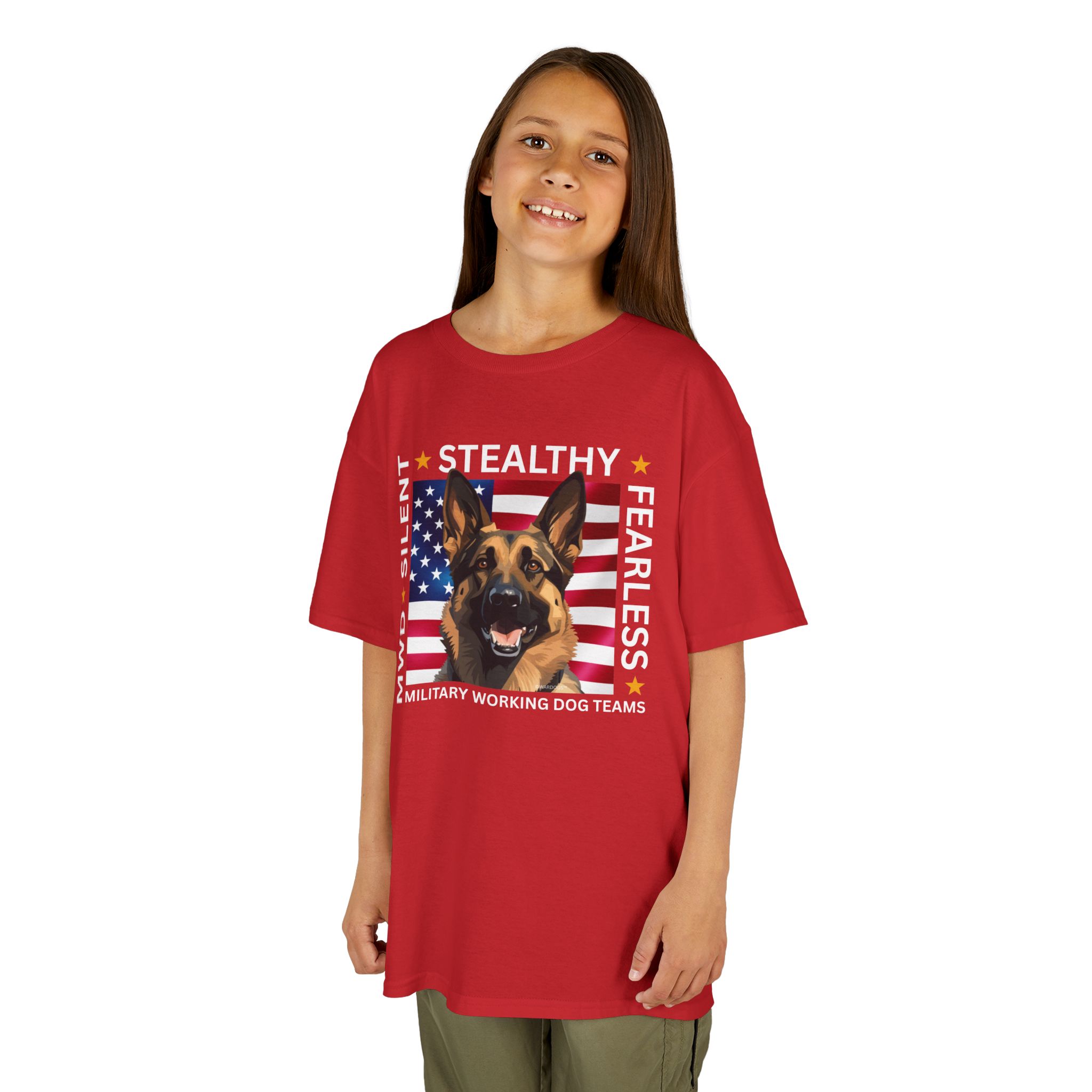 Kids Military Working Dog Tee — "Silent • Stealthy • Fearless" American Flag K9 Shirt - Image 28
