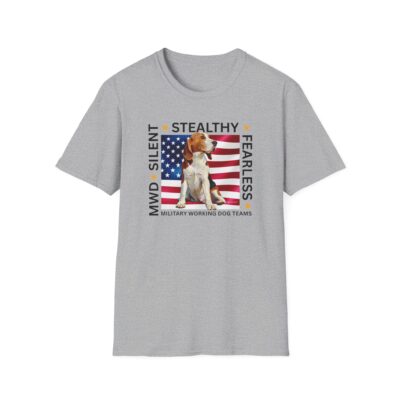 Military Working Dog T-Shirt — “MWD Silent • Stealthy • Fearless” American Flag K9 Tribute – Beagle