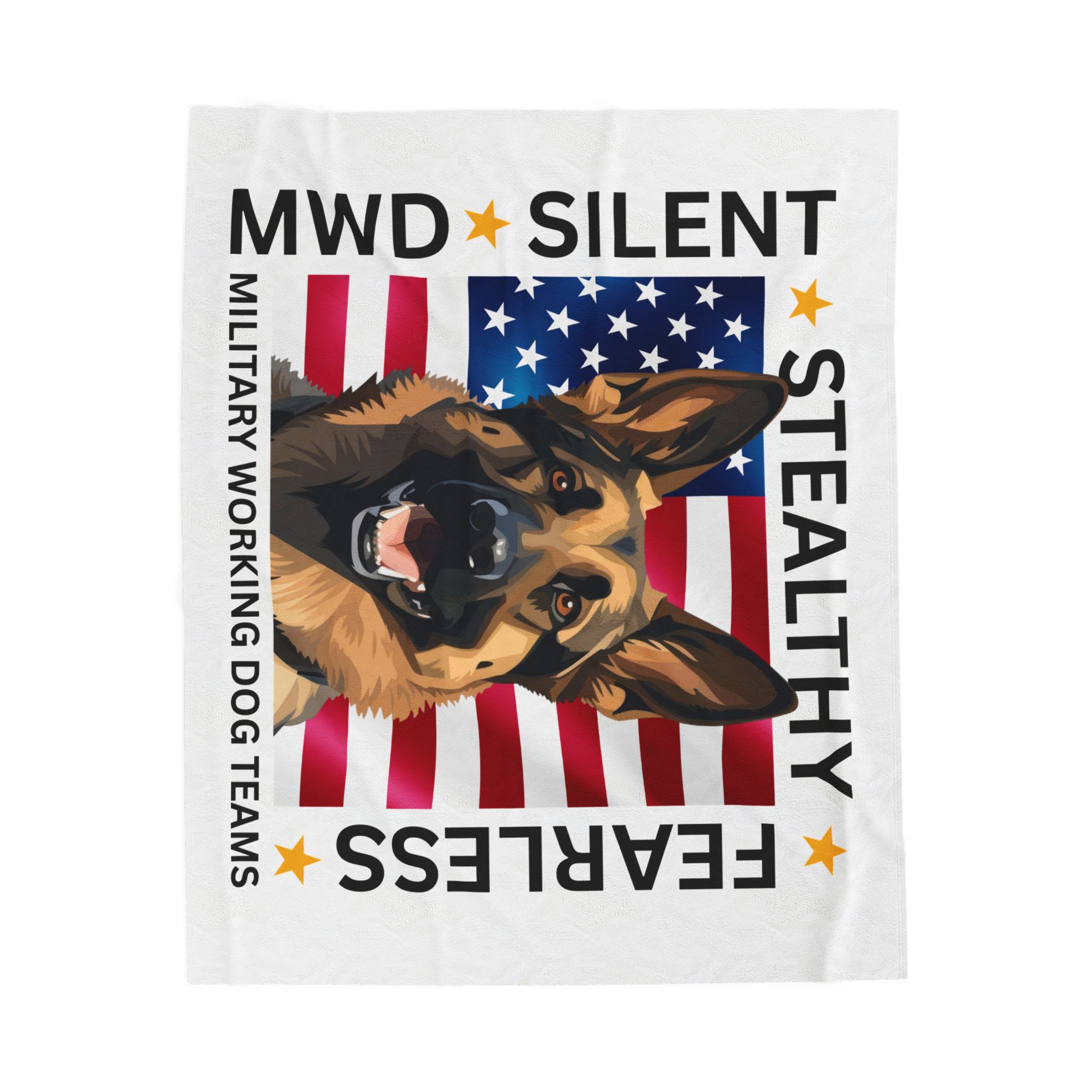 Copy of Velveteen Plush Blanket — Military Working Dog K9 Design with American Flag ("Silent, Stealthy, Fearless") - Image 2