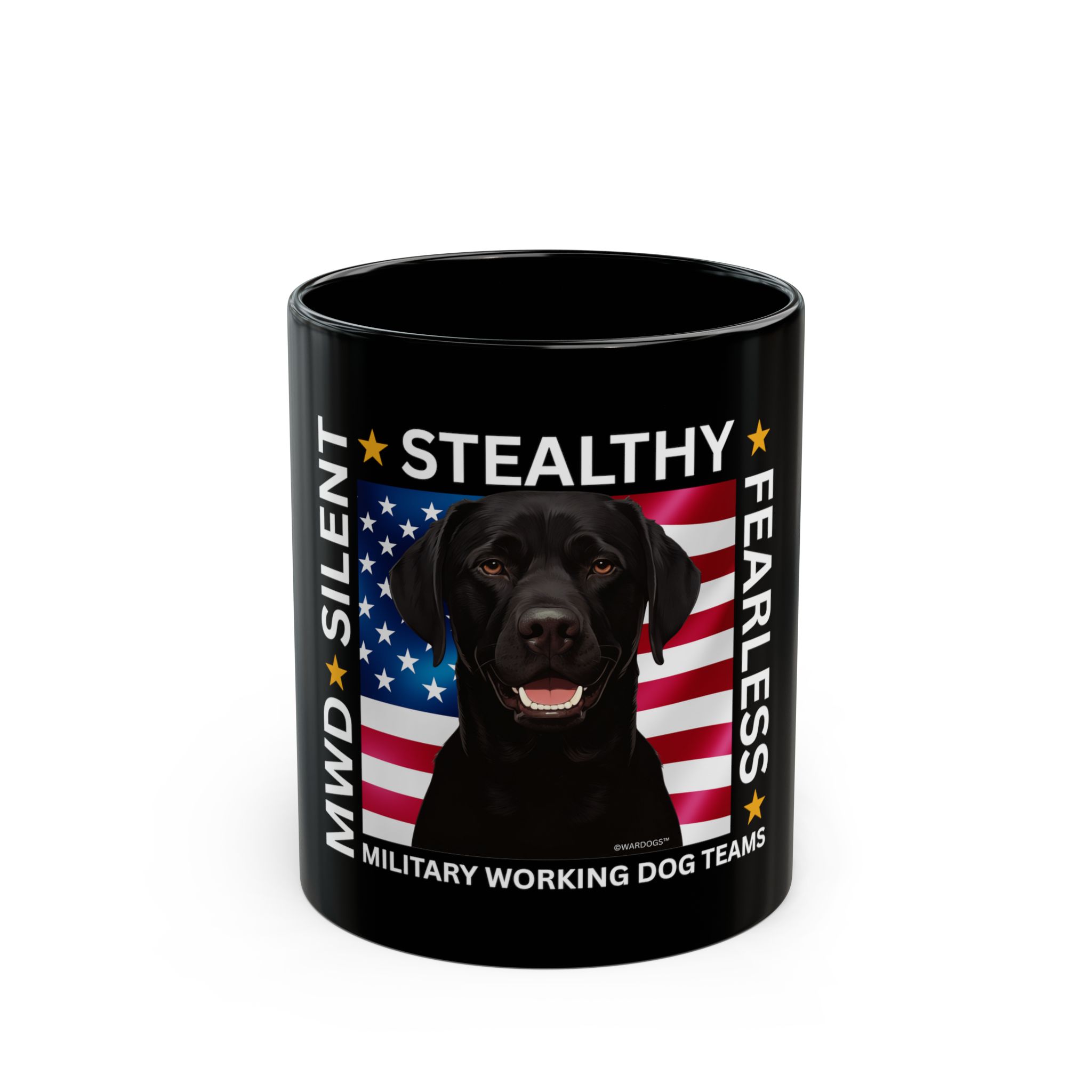 MWD "FEARLESS" Mug — Military K9 Coffee Cup (11oz/15oz) Black Lab