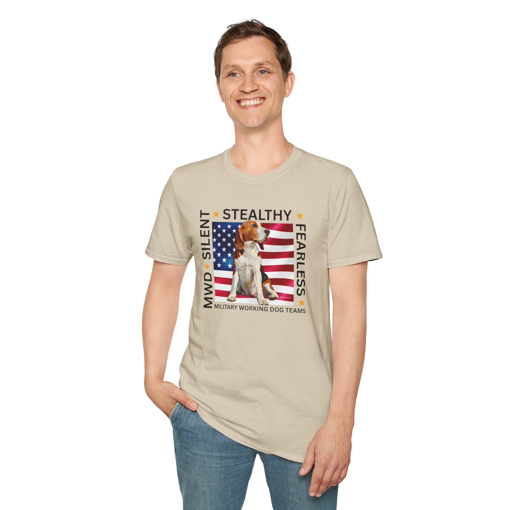Military Working Dog T-Shirt — "MWD Silent • Stealthy • Fearless" American Flag K9 Tribute - Beagle - Image 11
