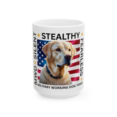 MWD “FEARLESS” Mug — Military K9 Coffee Cup (11oz/15oz) Yellow Lab