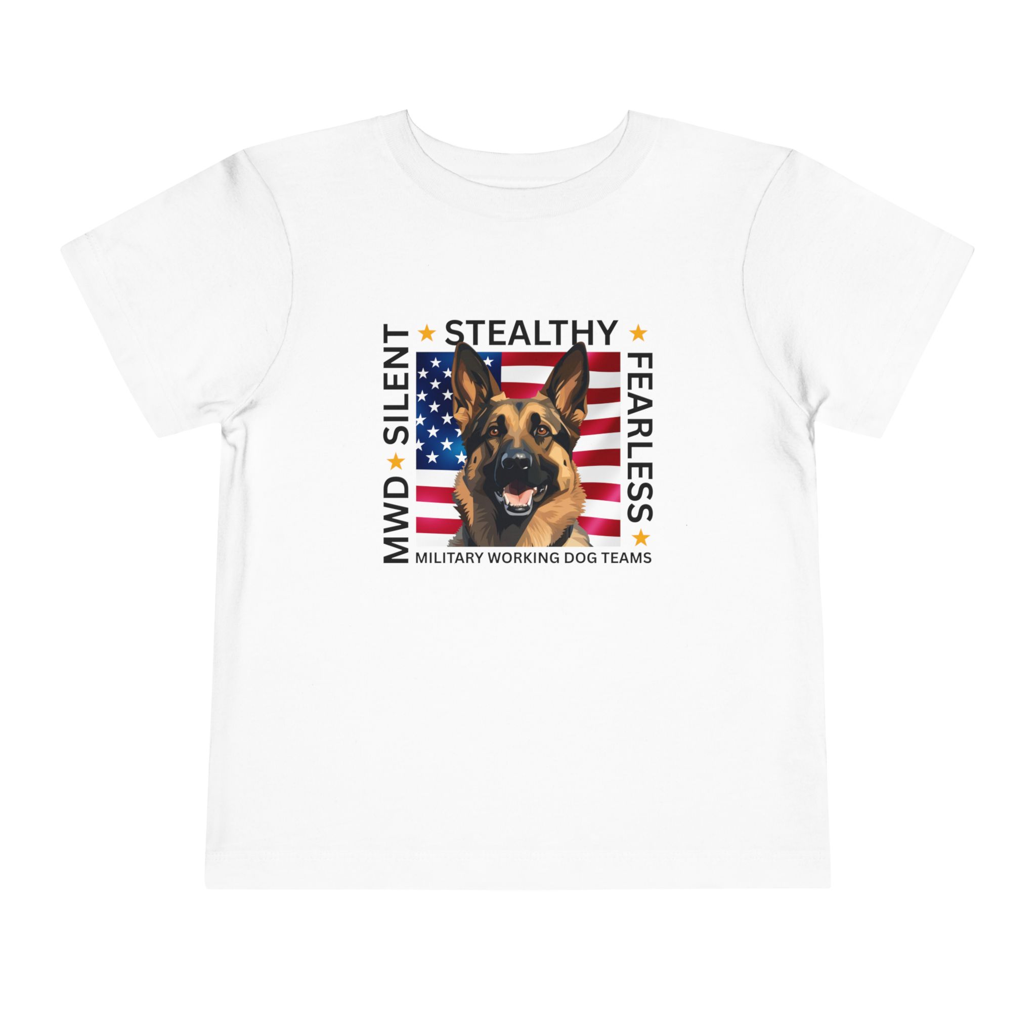 Toddler Tee — "Silent • Stealthy • Fearless" Military Working Dog American Flag - Image 3
