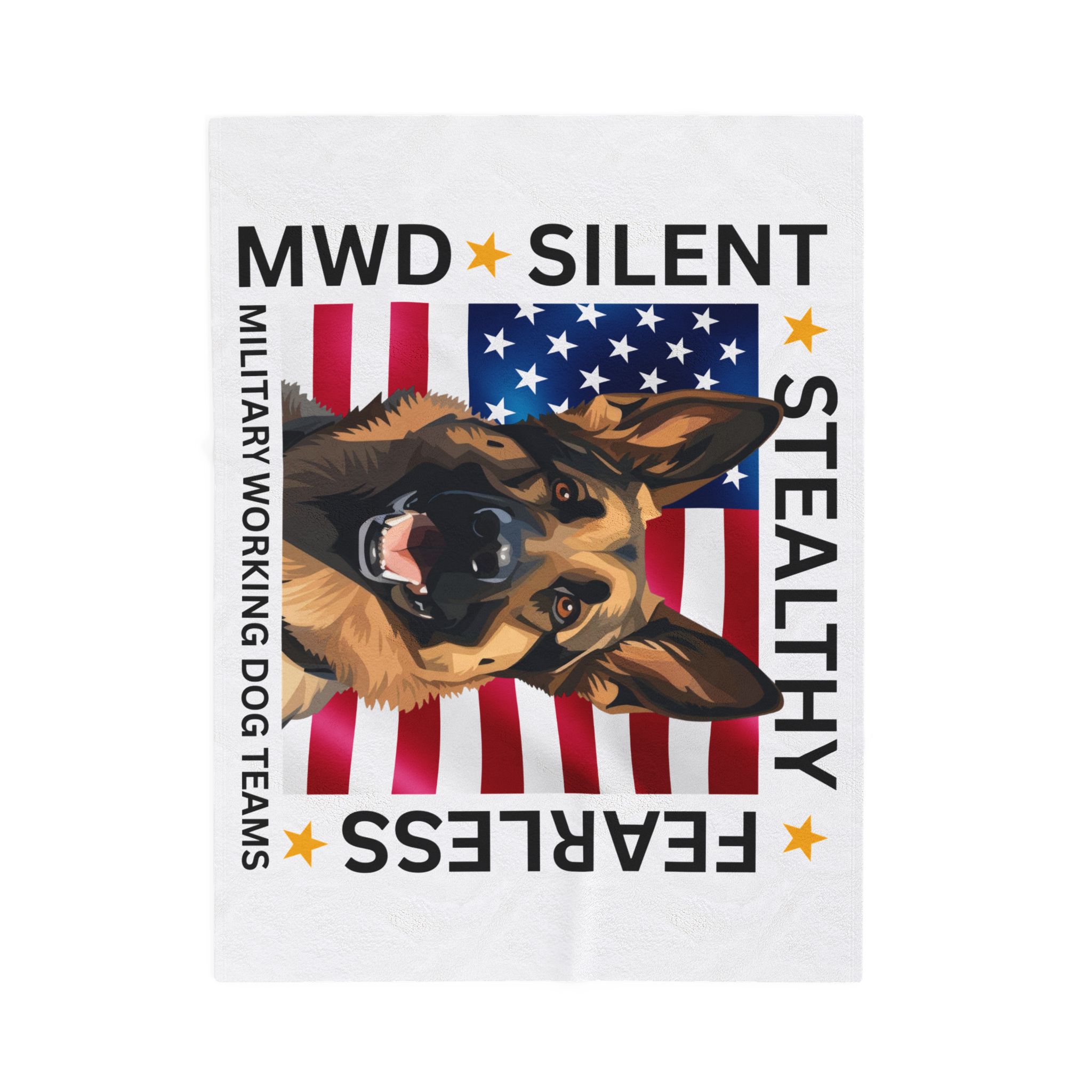 Copy of Velveteen Plush Blanket — Military Working Dog K9 Design with American Flag ("Silent, Stealthy, Fearless") - Image 7