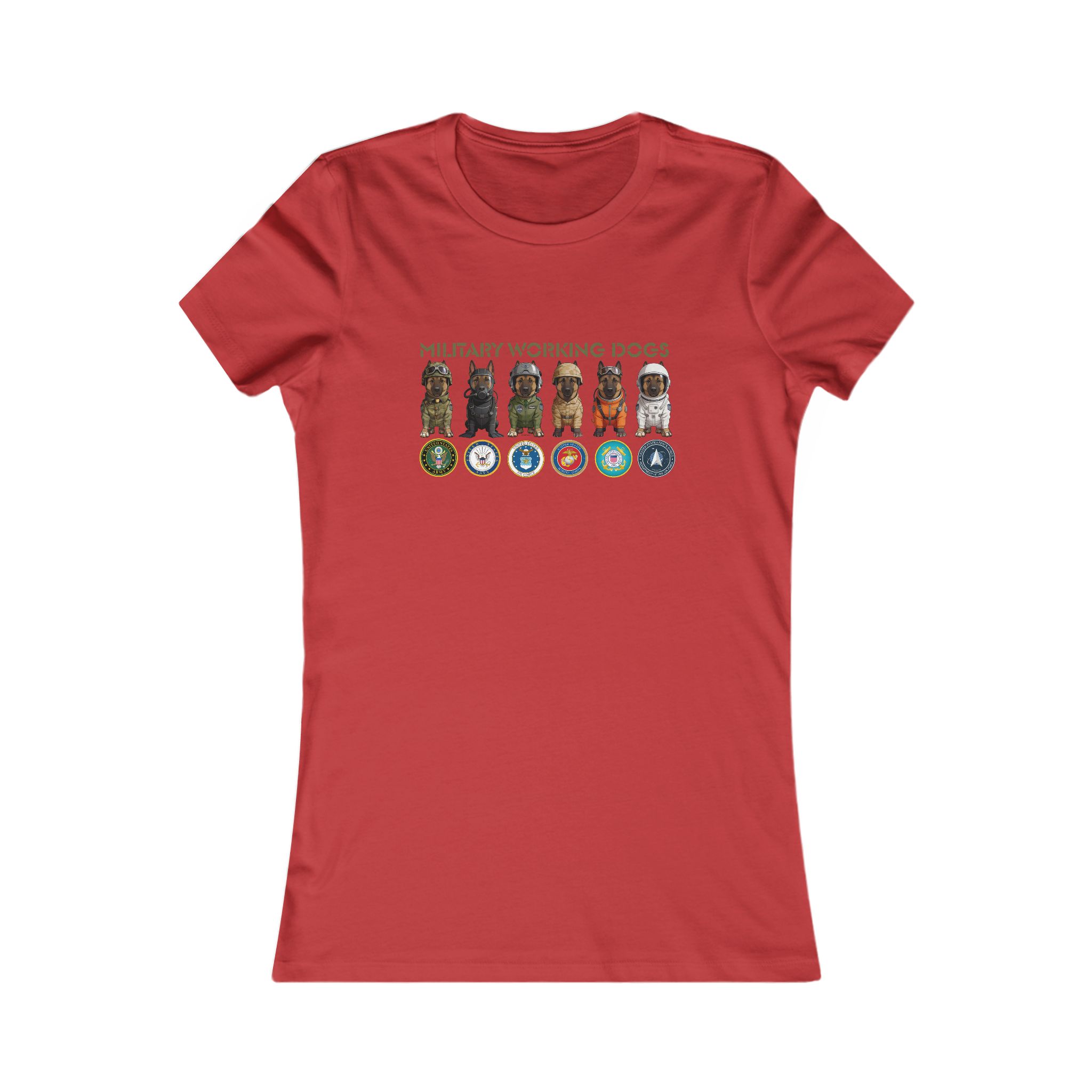 Military Working Dogs Women's Tee — Service Branch Badges & K9 Lineup - Image 14