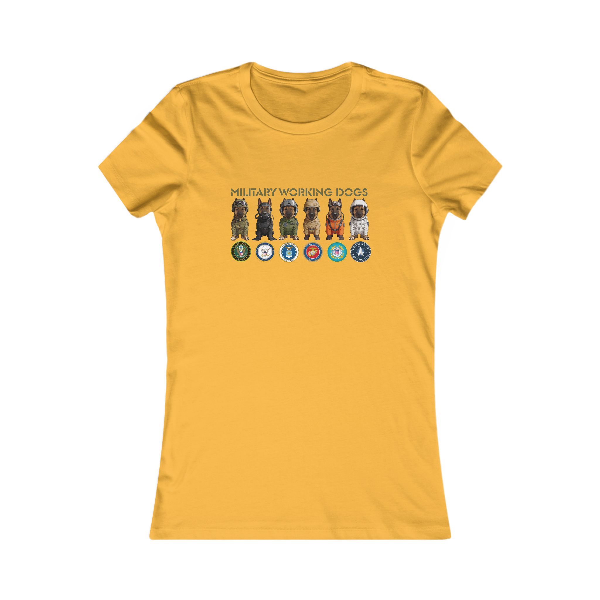 Military Working Dogs Women's Tee — Service Branch Badges & K9 Lineup - Image 4