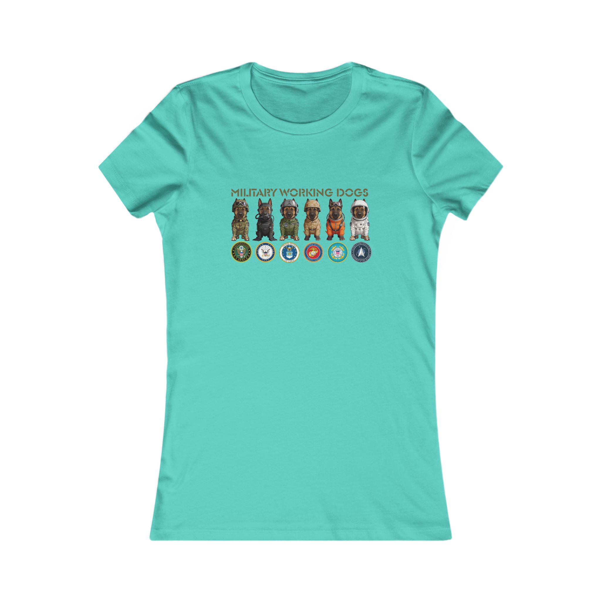 Military Working Dogs Women's Tee — Service Branch Badges & K9 Lineup - Image 5