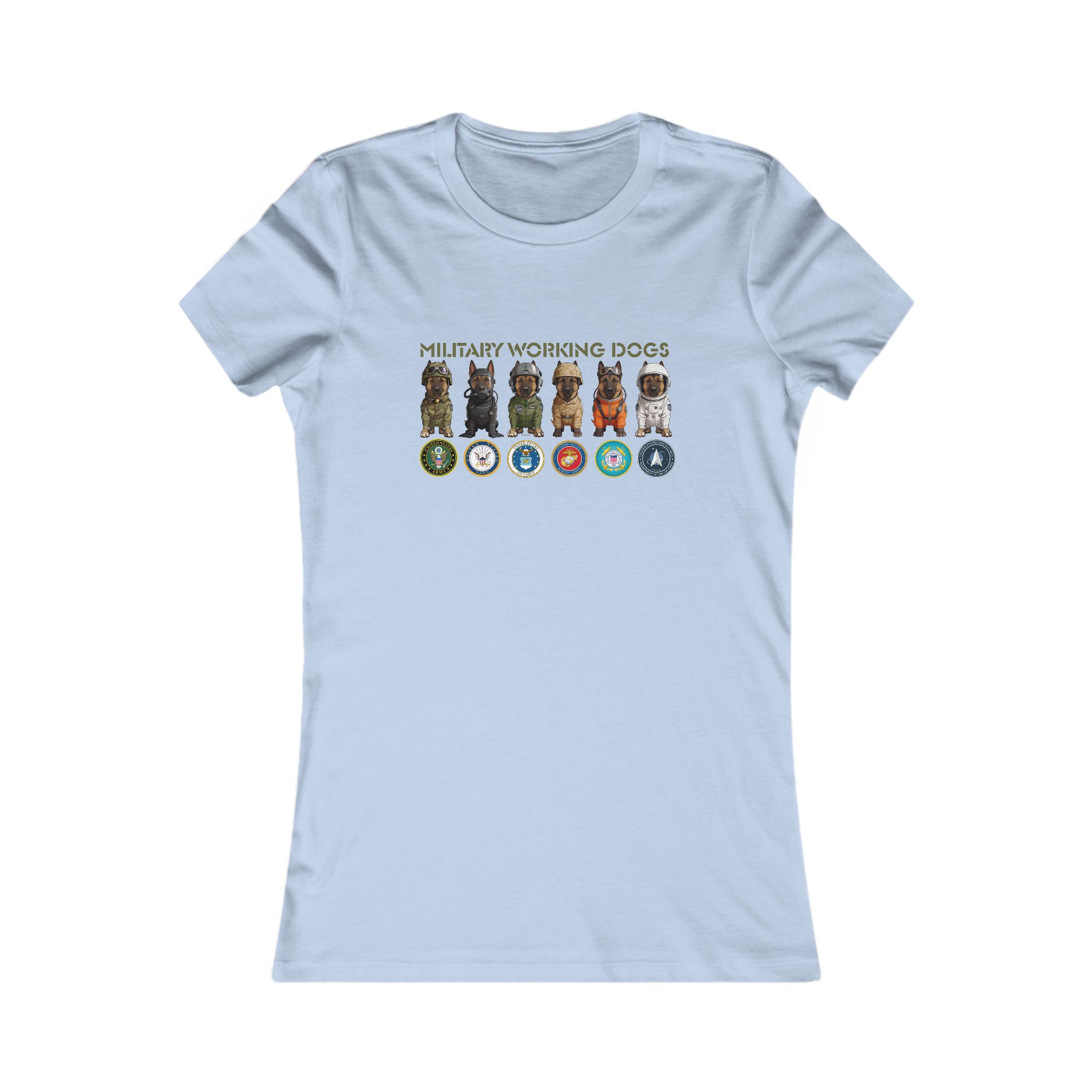 Military Working Dogs Women's Tee — Service Branch Badges & K9 Lineup - Image 6