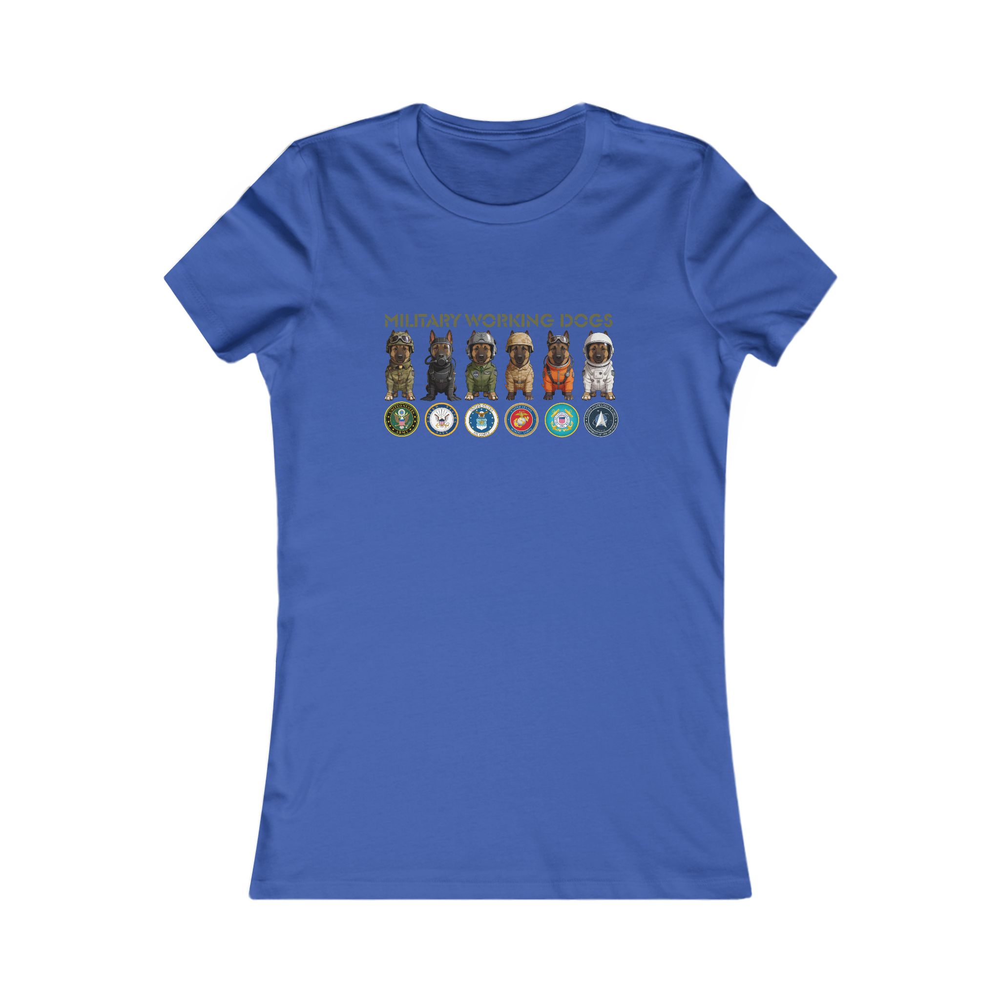 Military Working Dogs Women's Tee — Service Branch Badges & K9 Lineup - Image 8
