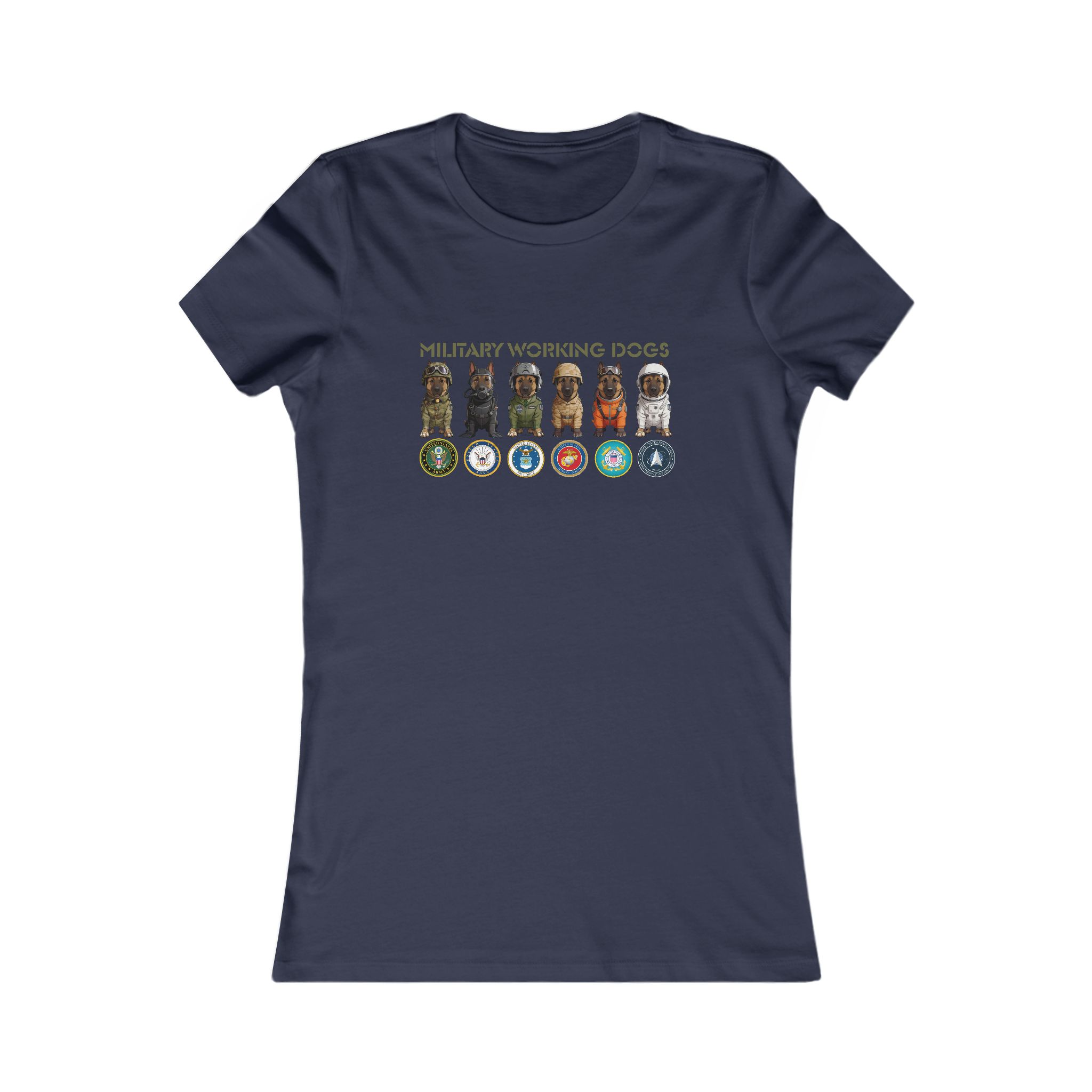 Military Working Dogs Women's Tee — Service Branch Badges & K9 Lineup - Image 10