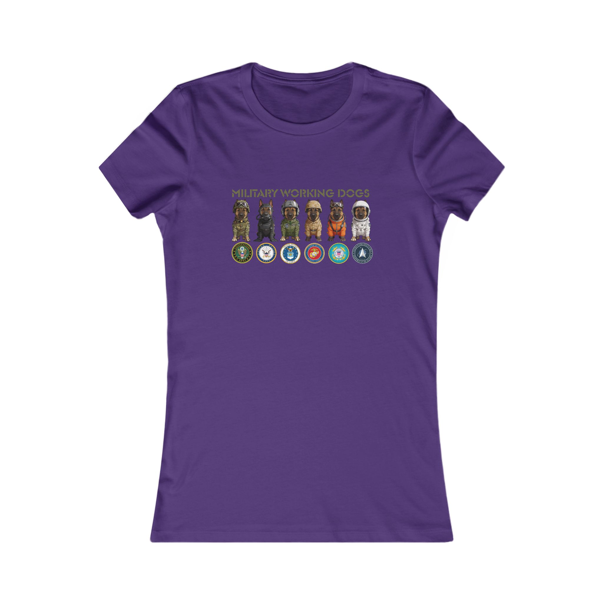 Military Working Dogs Women's Tee — Service Branch Badges & K9 Lineup - Image 11