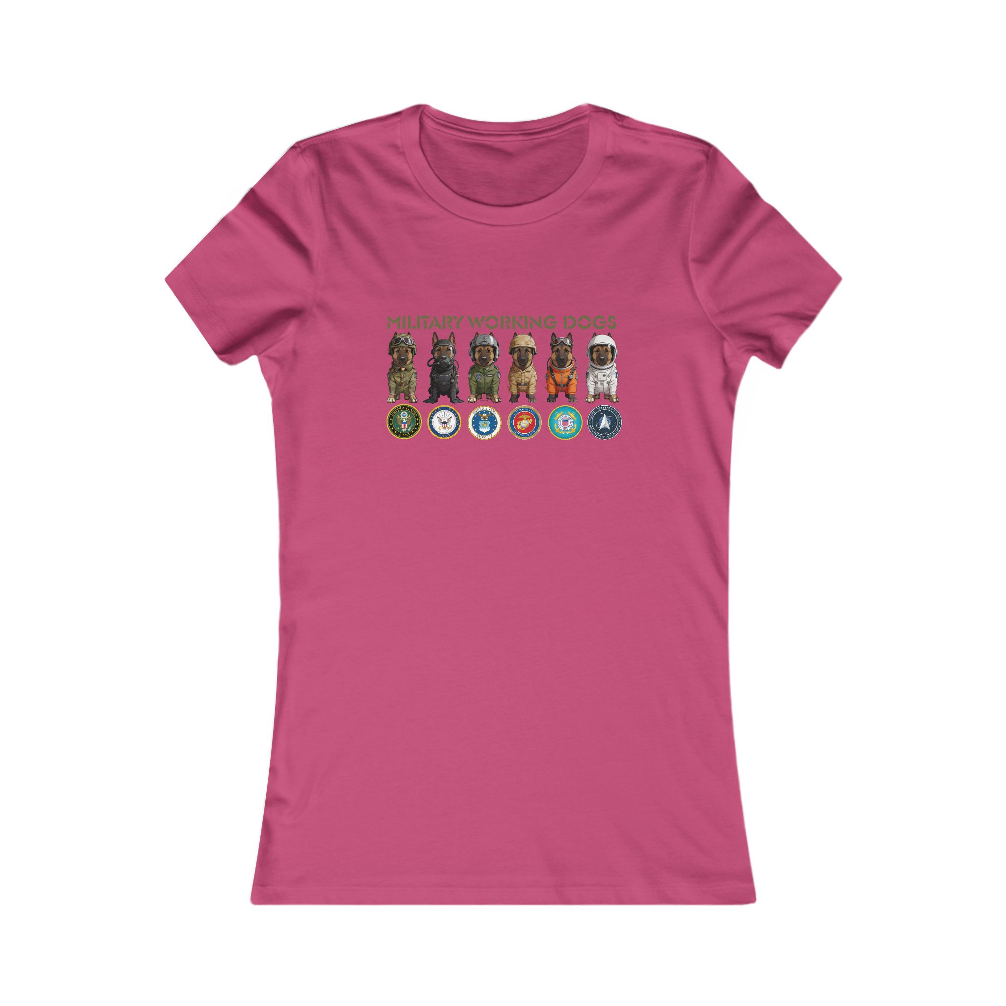 Military Working Dogs Women's Tee — Service Branch Badges & K9 Lineup - Image 12