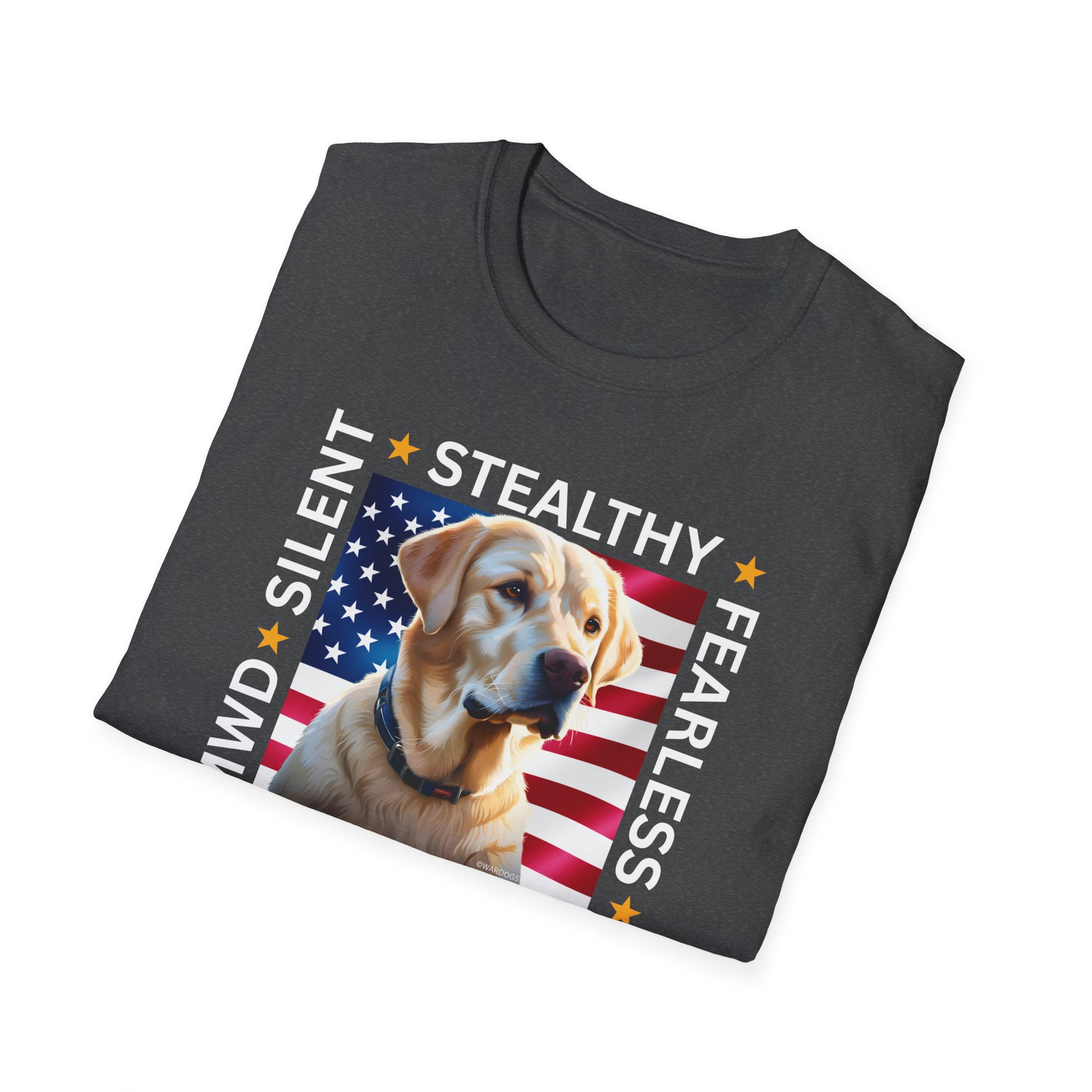 Copy of Military Working Dog T-Shirt — "MWD Silent • Stealthy • Fearless" American Flag K9 Tribute - Yellow Lab - Image 14
