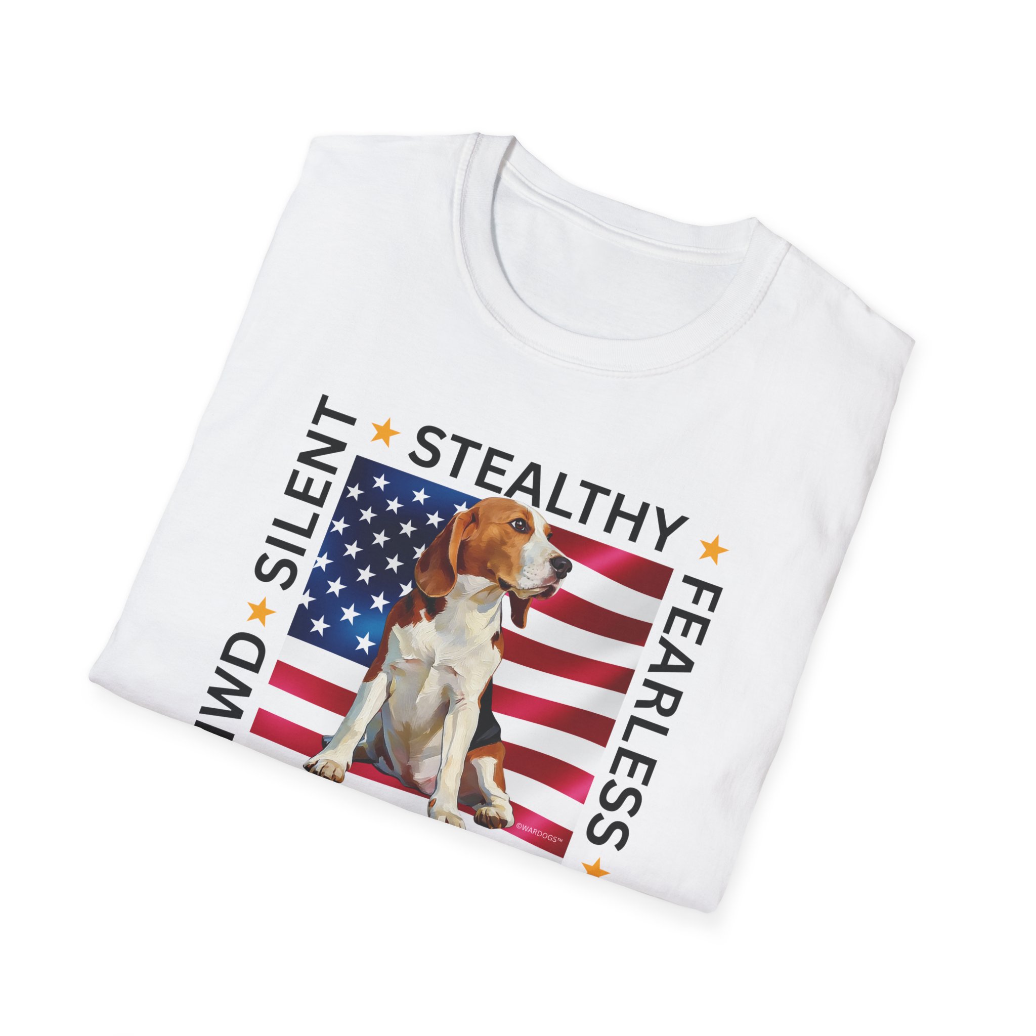 Military Working Dog T-Shirt — "MWD Silent • Stealthy • Fearless" American Flag K9 Tribute - Beagle - Image 6