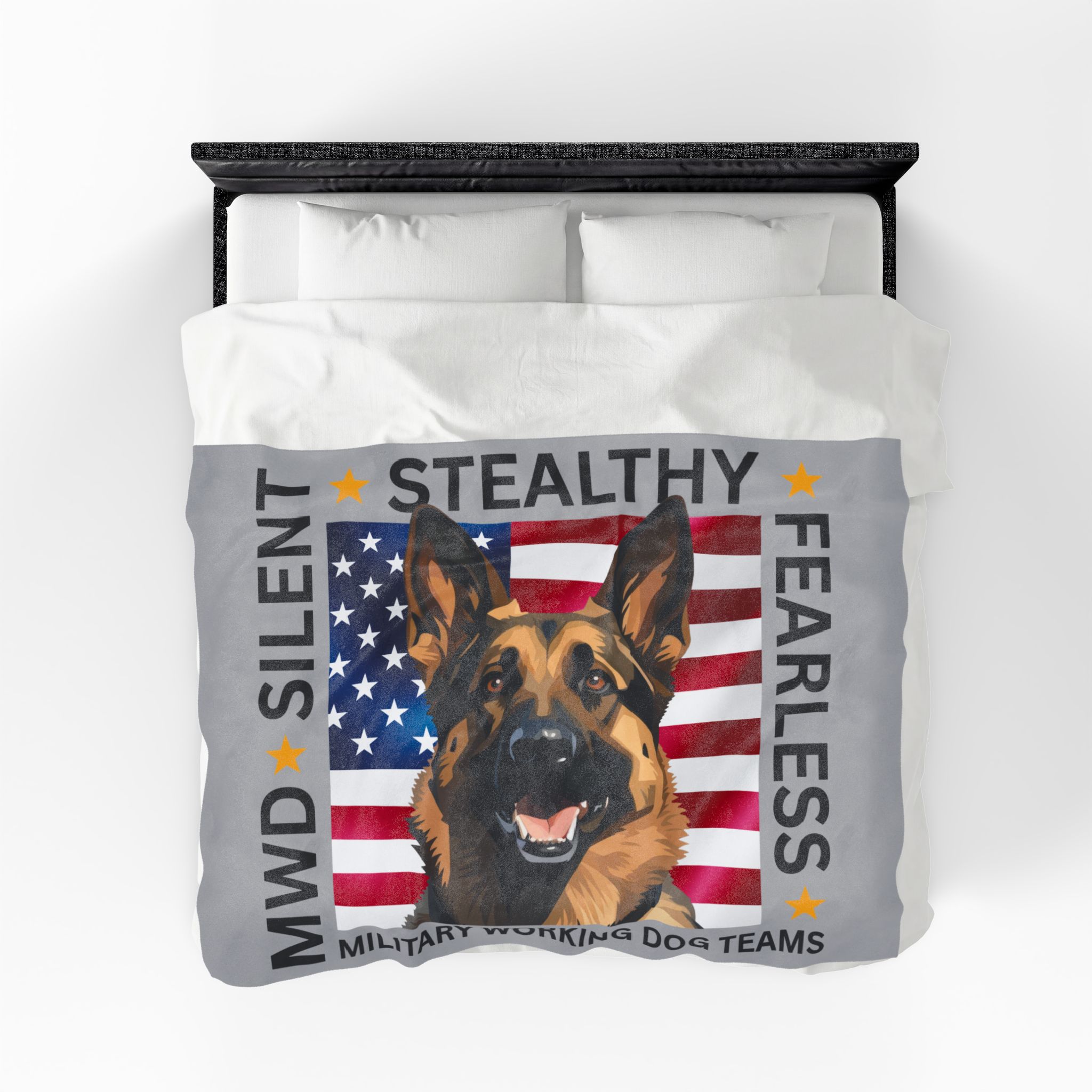 Velveteen Plush Blanket — Military Working Dog K9 Design with American Flag ("Silent, Stealthy, Fearless") - Image 6