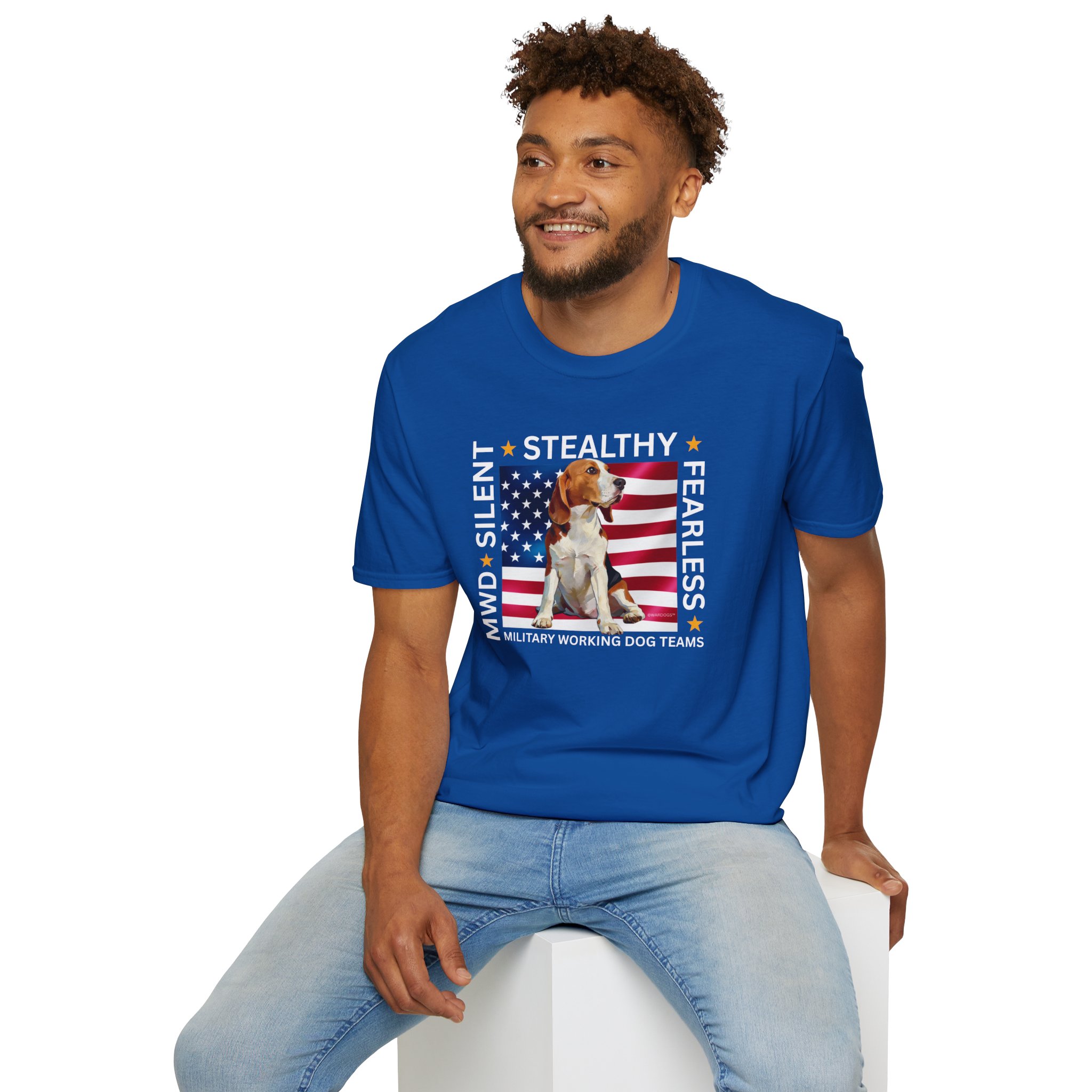 Copy of Military Working Dog T-Shirt — "MWD Silent • Stealthy • Fearless" American Flag K9 Tribute - Beagle - Image 3