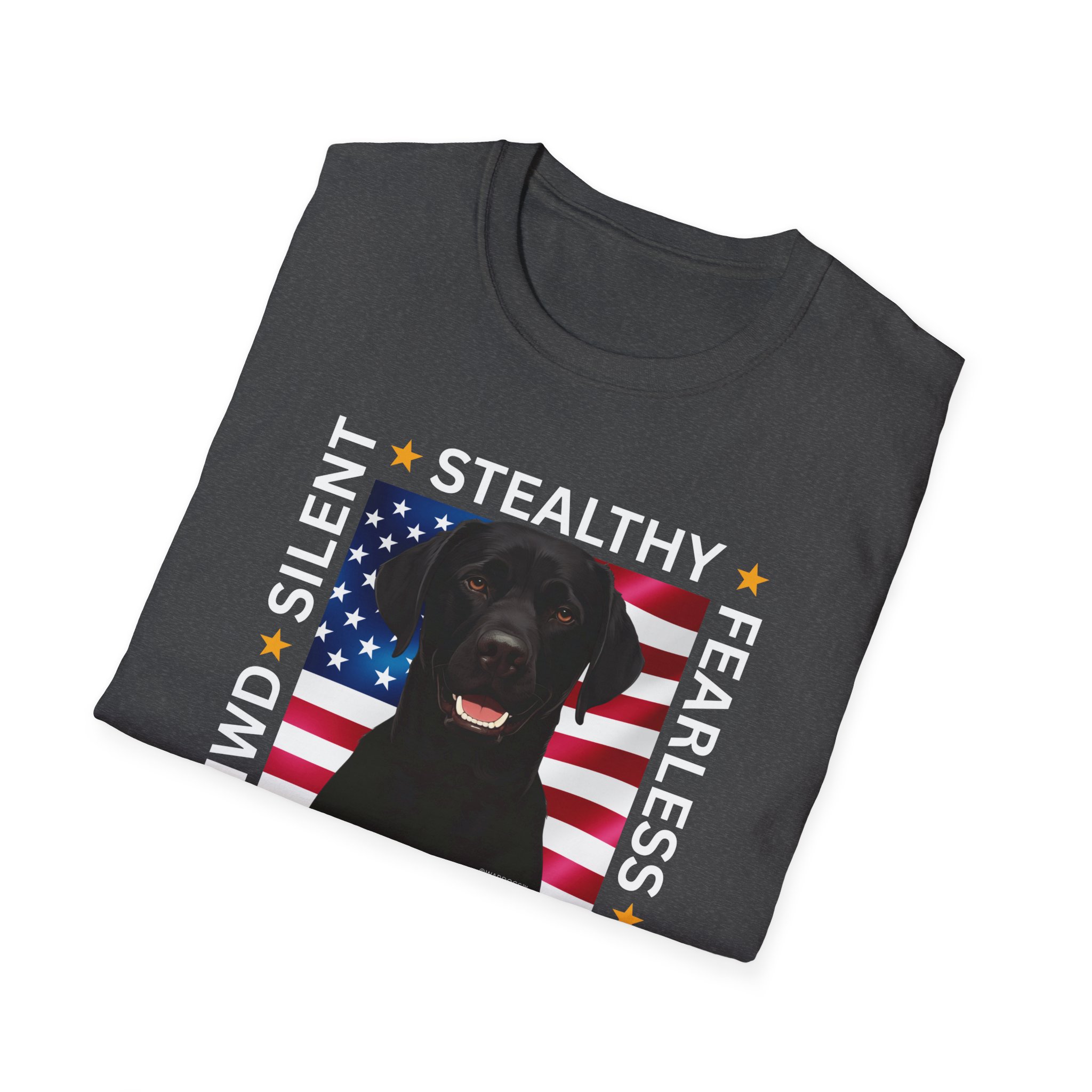Military Working Dog T-Shirt — "MWD Silent • Stealthy • Fearless" American Flag K9 Tribute - Black Lab - Image 14