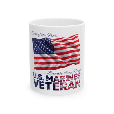 U.S. Marines Veteran Flag Ceramic Mug — Land of the Free, Because of the Brave (11oz/15oz)