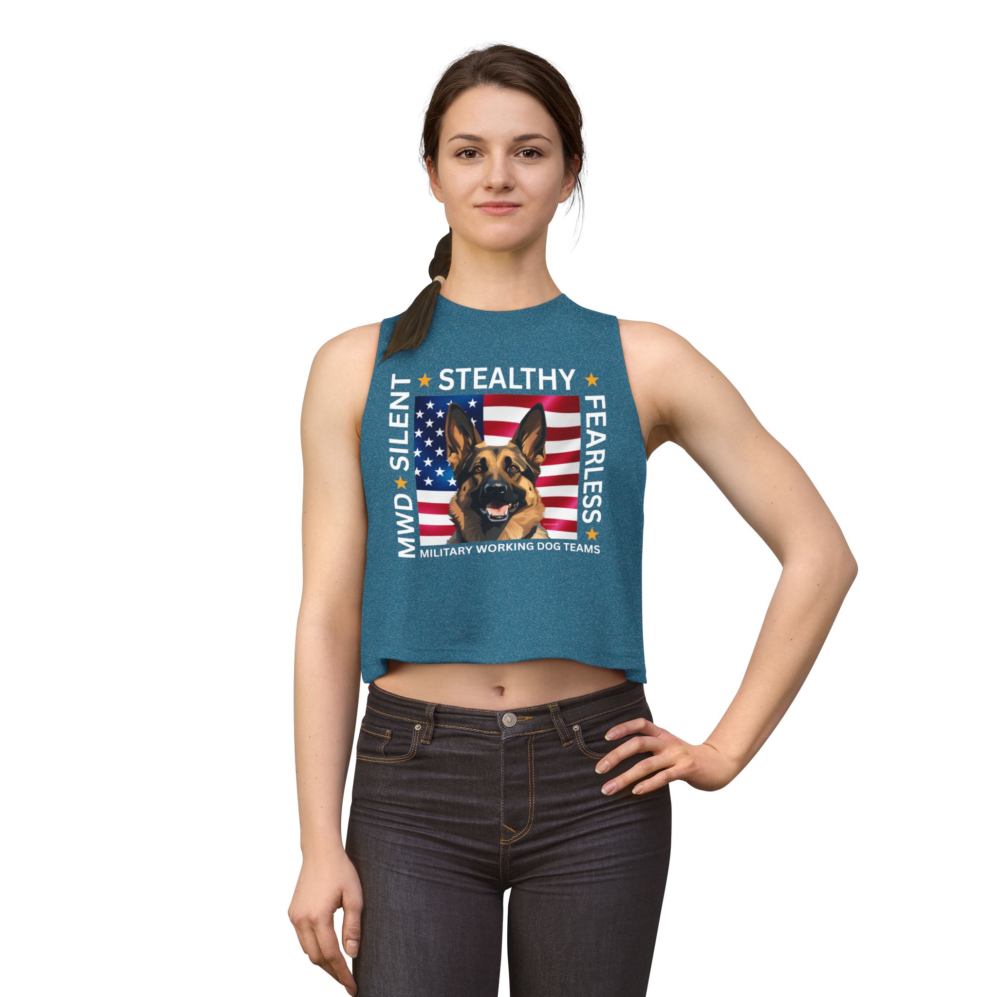 Patriotic German Shepherd Crop Top — American Flag Dog Tee - Image 11