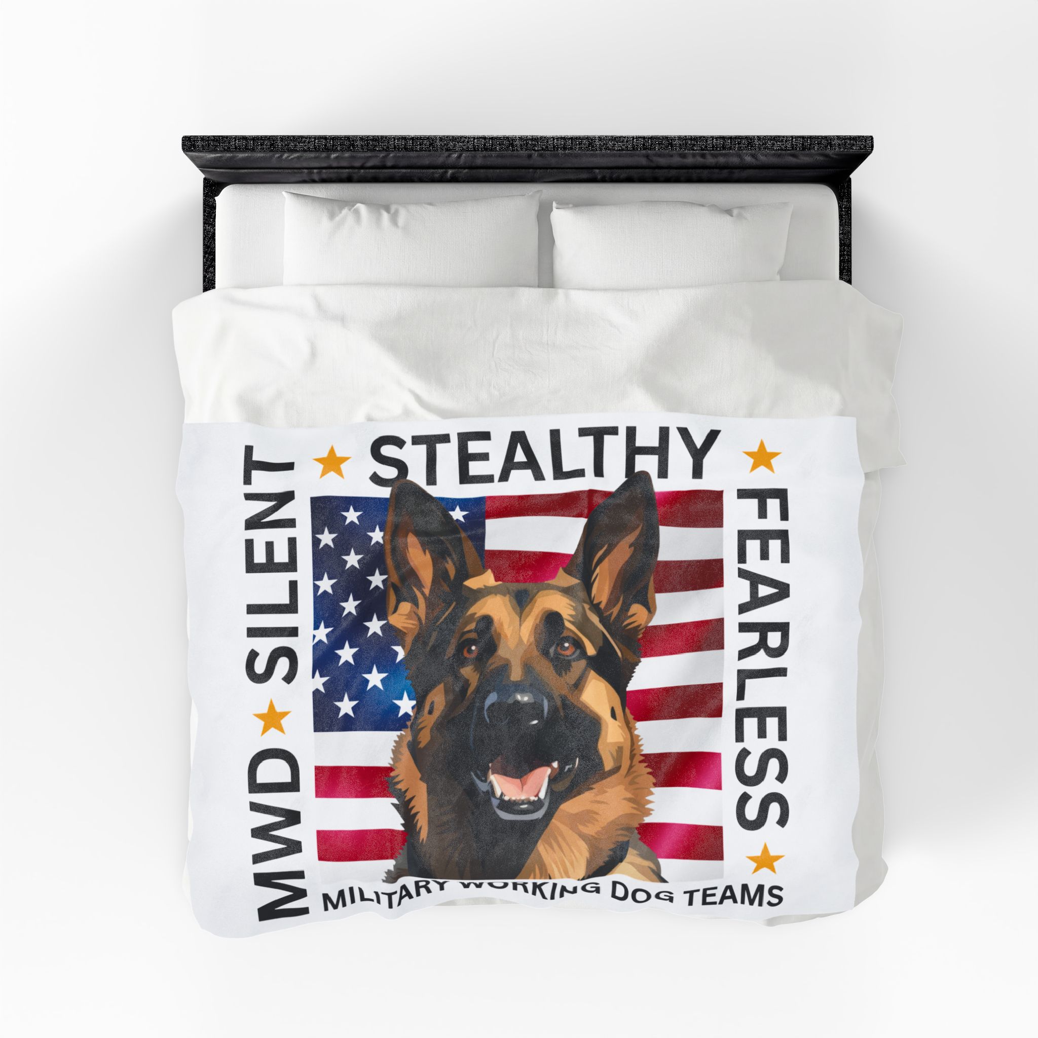 Copy of Velveteen Plush Blanket — Military Working Dog K9 Design with American Flag ("Silent, Stealthy, Fearless") - Image 6