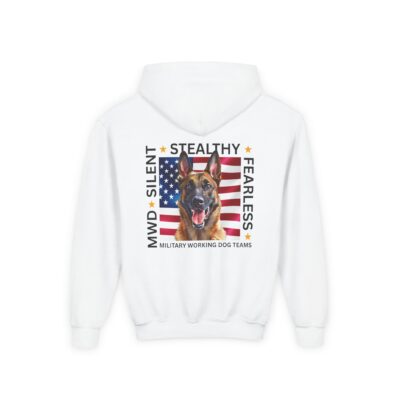Youth Hoodie – “Stealthy, Silent, Fearless” Military Working Dog American Flag Design