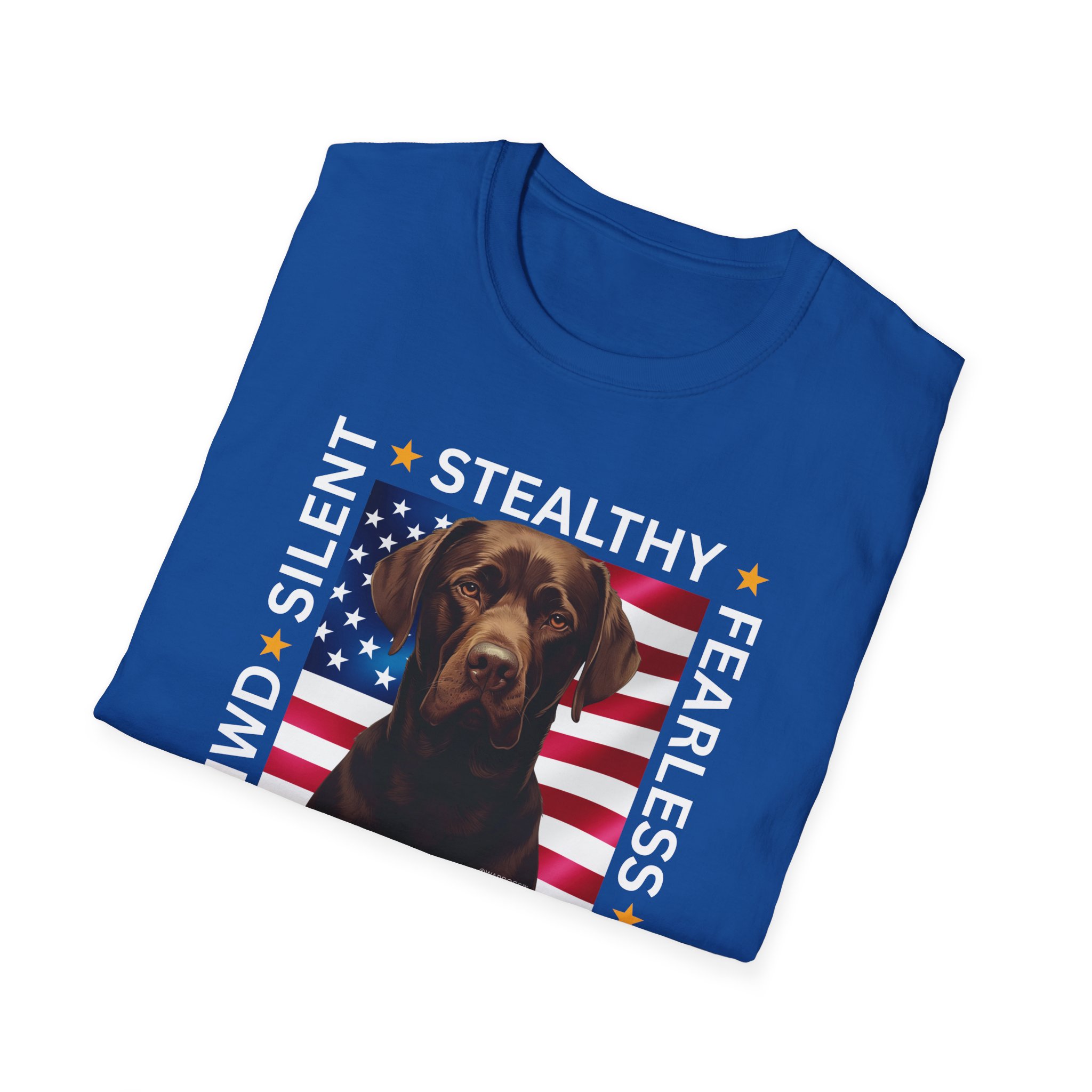Military Working Dog T-Shirt — "MWD Silent • Stealthy • Fearless" American Flag K9 Tribute - Chocolate Lab - Image 14