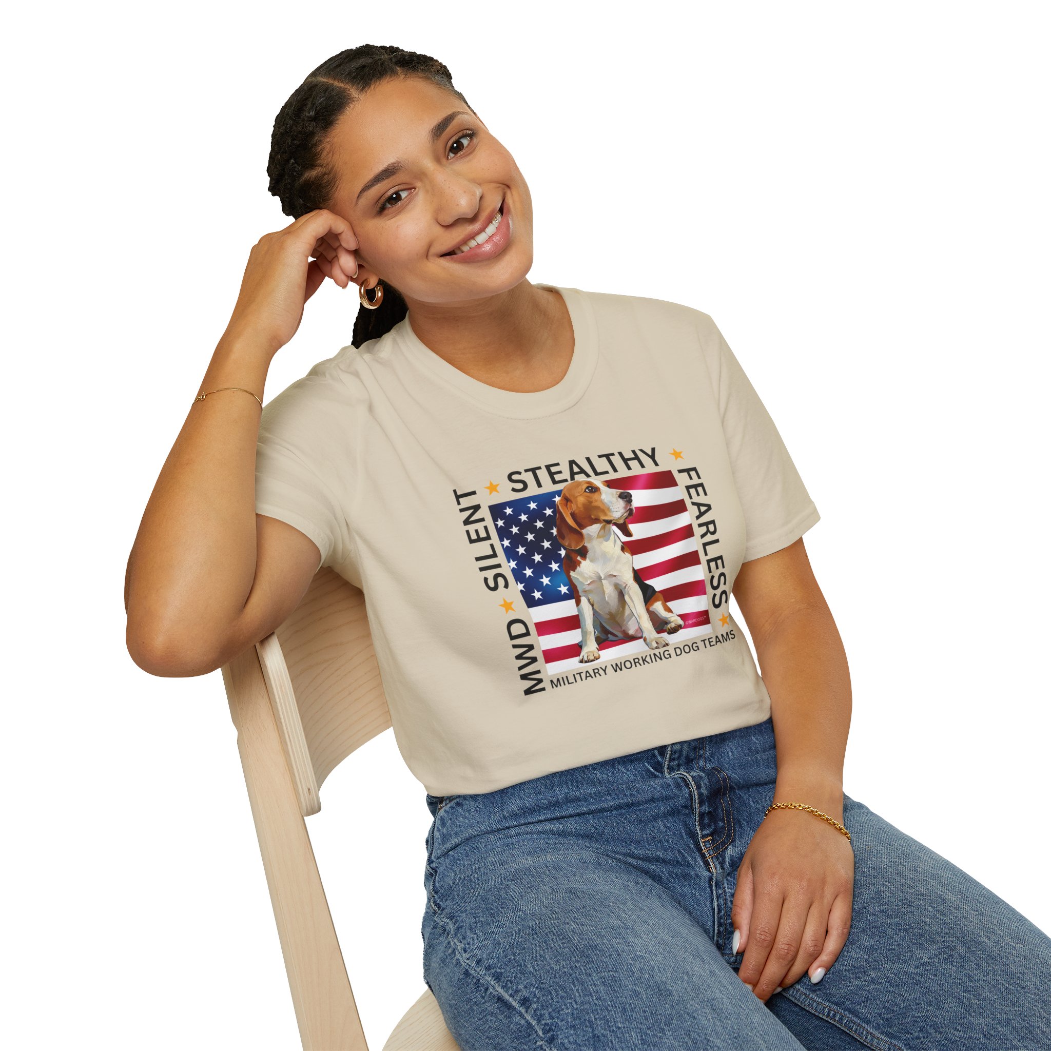 Military Working Dog T-Shirt — "MWD Silent • Stealthy • Fearless" American Flag K9 Tribute - Beagle - Image 12