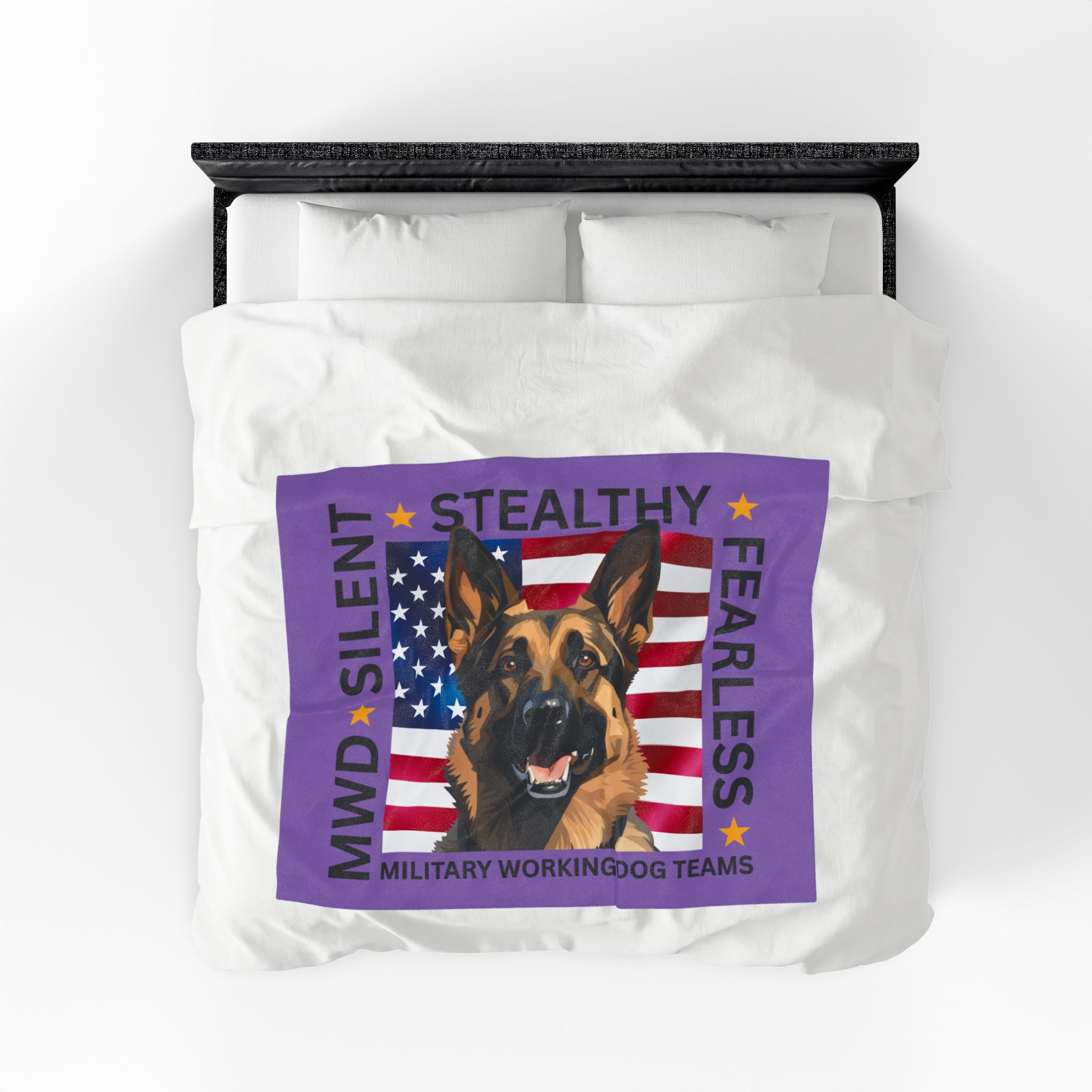 Velveteen Plush Blanket — Military Working Dog K9 Design with American Flag ("Silent, Stealthy, Fearless") - Image 6