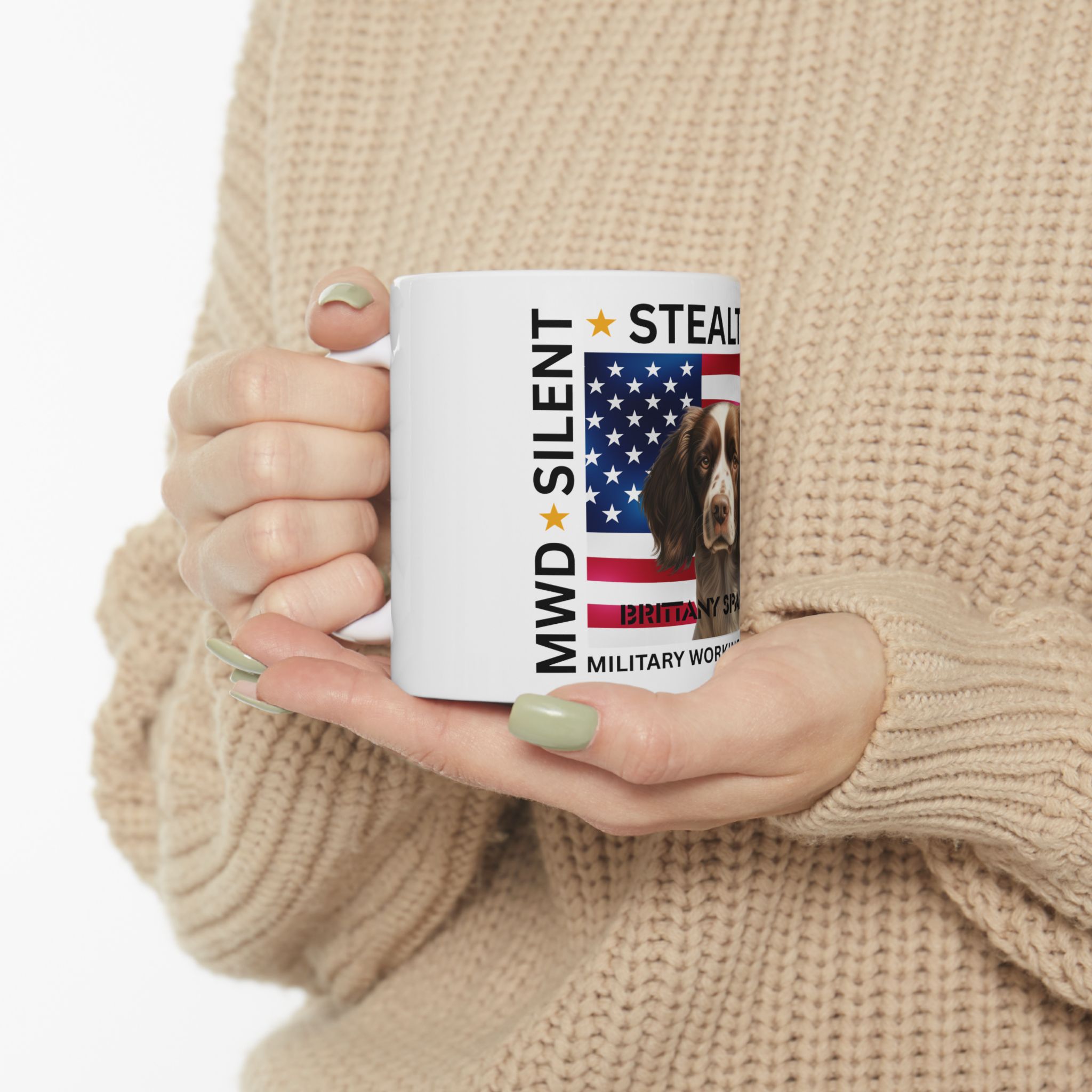 MWD "FEARLESS" Mug — Military K9 Coffee Cup (11oz/15oz) Brittany Spaniel - Image 2