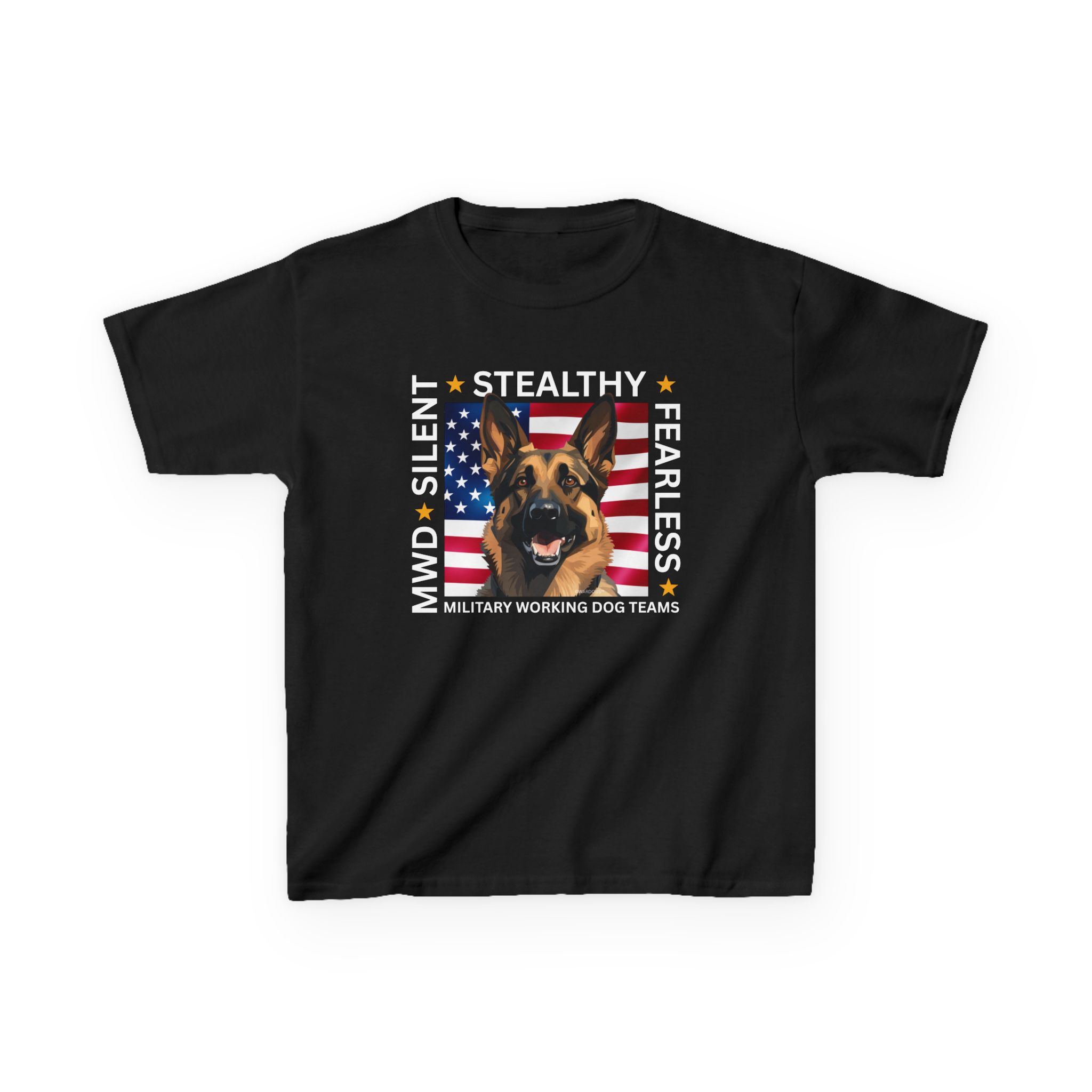 Kids Military Working Dog Tee — "Silent • Stealthy • Fearless" American Flag K9 Shirt - Image 4