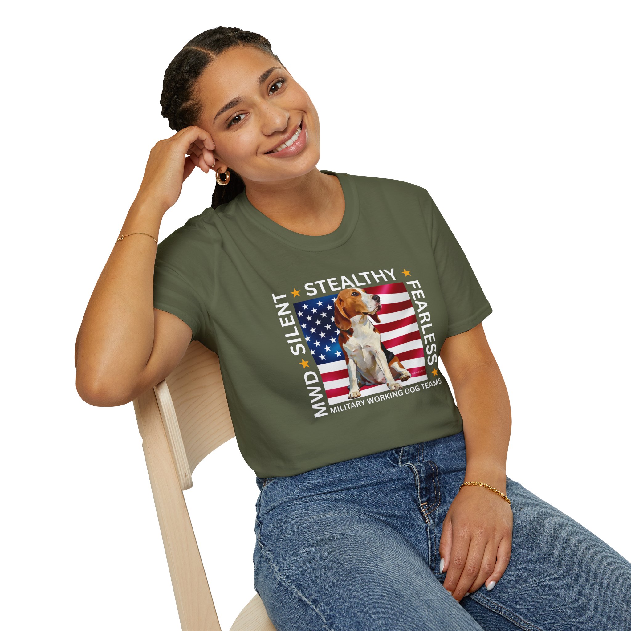 Copy of Military Working Dog T-Shirt — "MWD Silent • Stealthy • Fearless" American Flag K9 Tribute - Beagle - Image 12