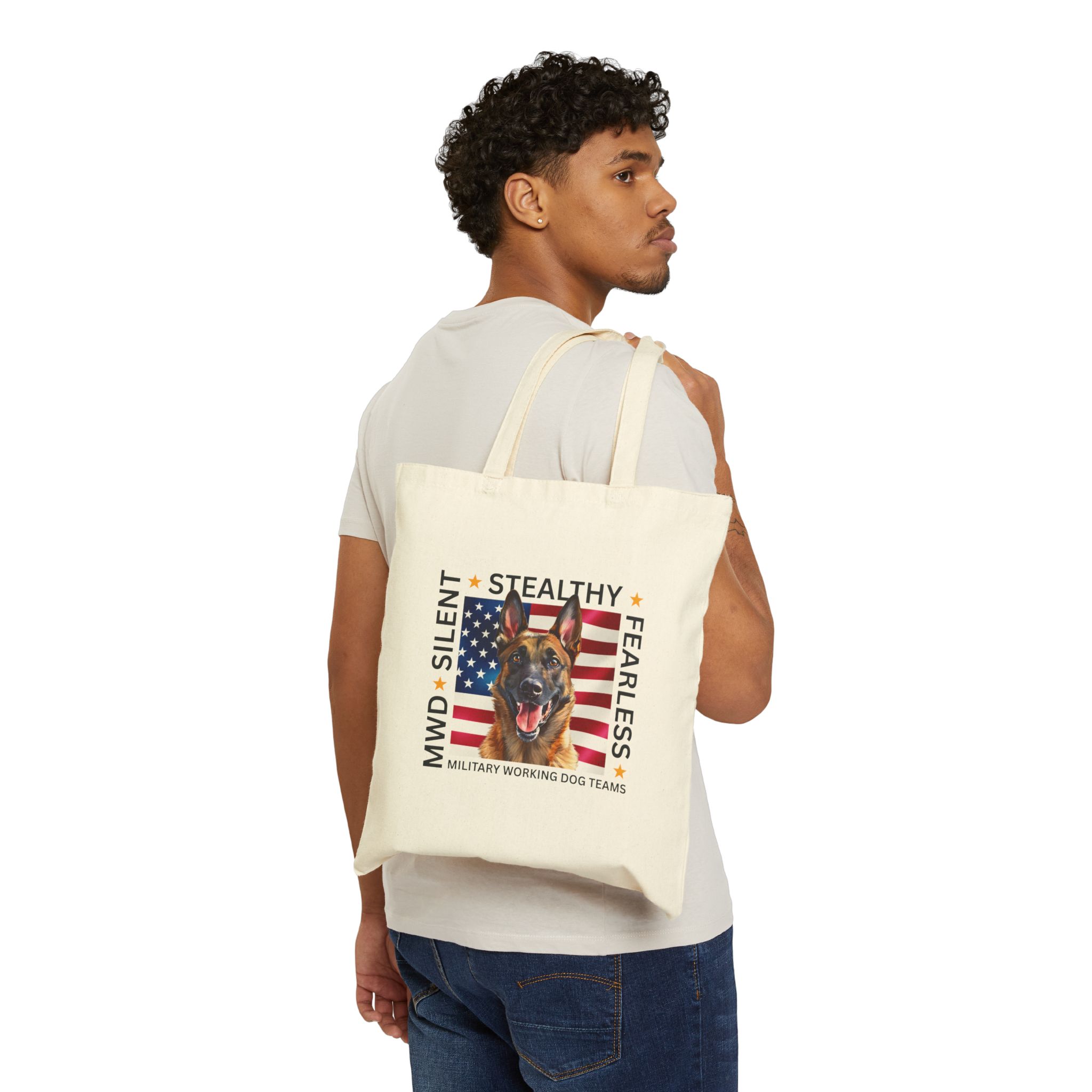 Silent. Stealthy. Fearless. Canine Belgian Malinois Tote Bag - Both Sides Printed! - Image 2