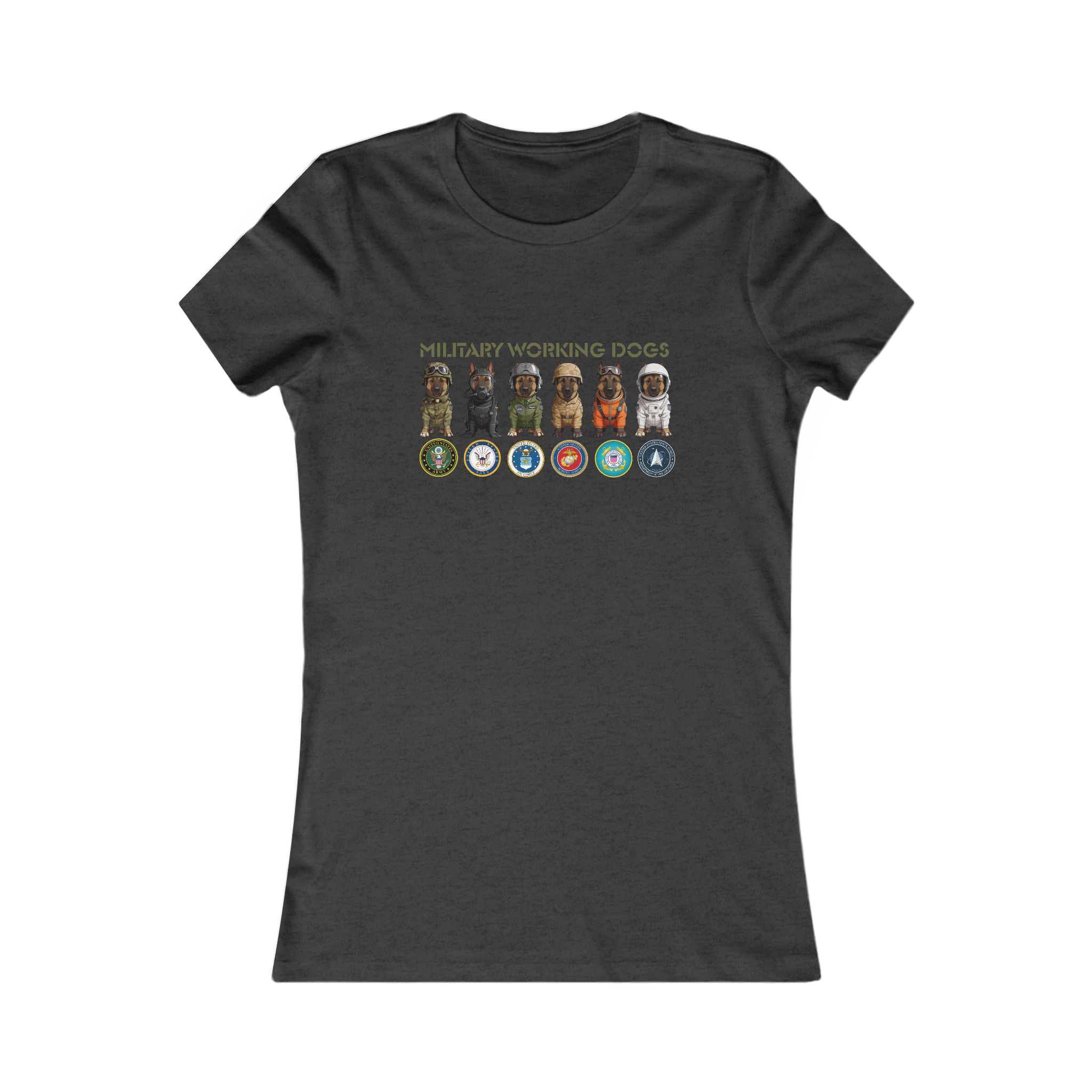 Military Working Dogs Women's Tee — Service Branch Badges & K9 Lineup - Image 9