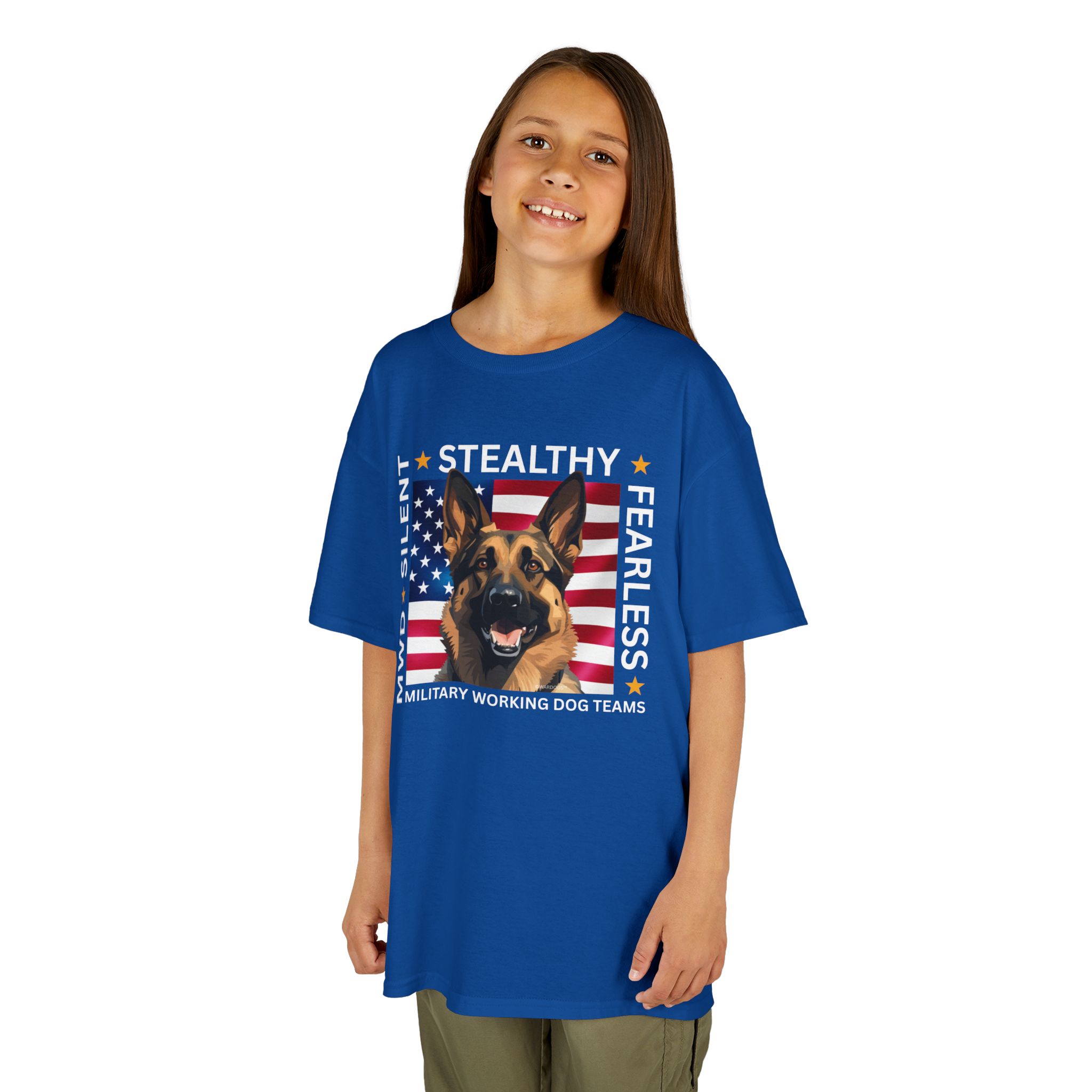 Kids Military Working Dog Tee — "Silent • Stealthy • Fearless" American Flag K9 Shirt - Image 15