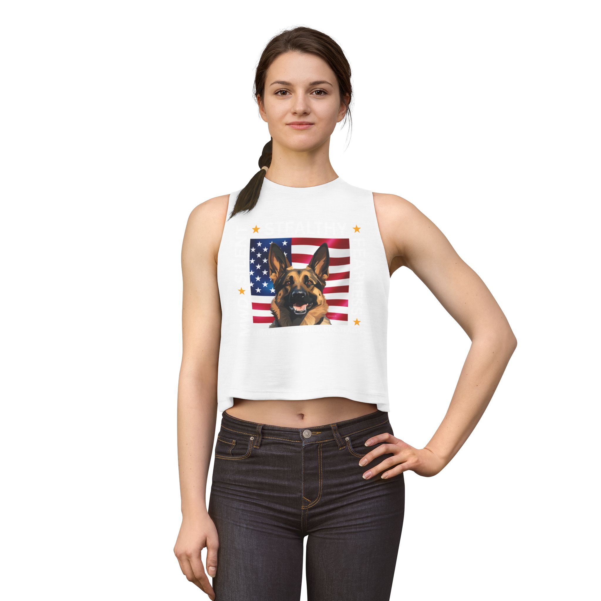 Patriotic German Shepherd Crop Top — American Flag Dog Tee - Image 3