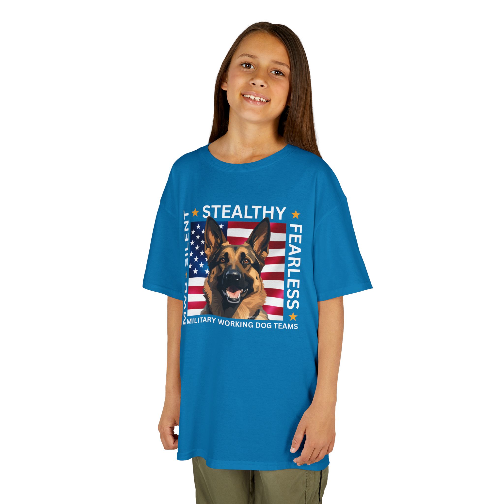 Kids Military Working Dog Tee — "Silent • Stealthy • Fearless" American Flag K9 Shirt - Image 12