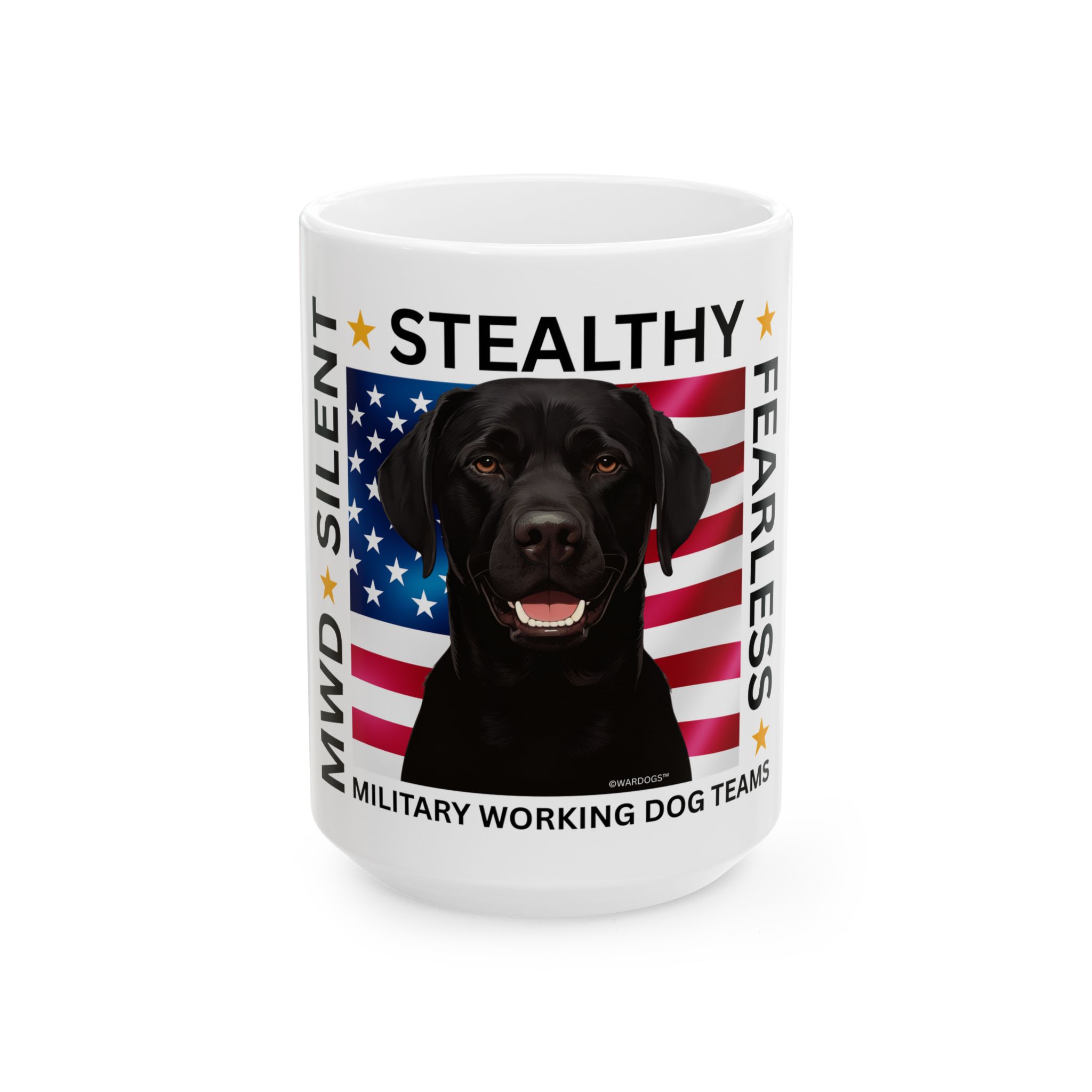 MWD "FEARLESS" Mug — Military K9 Coffee Cup (11oz/15oz) Black Lab