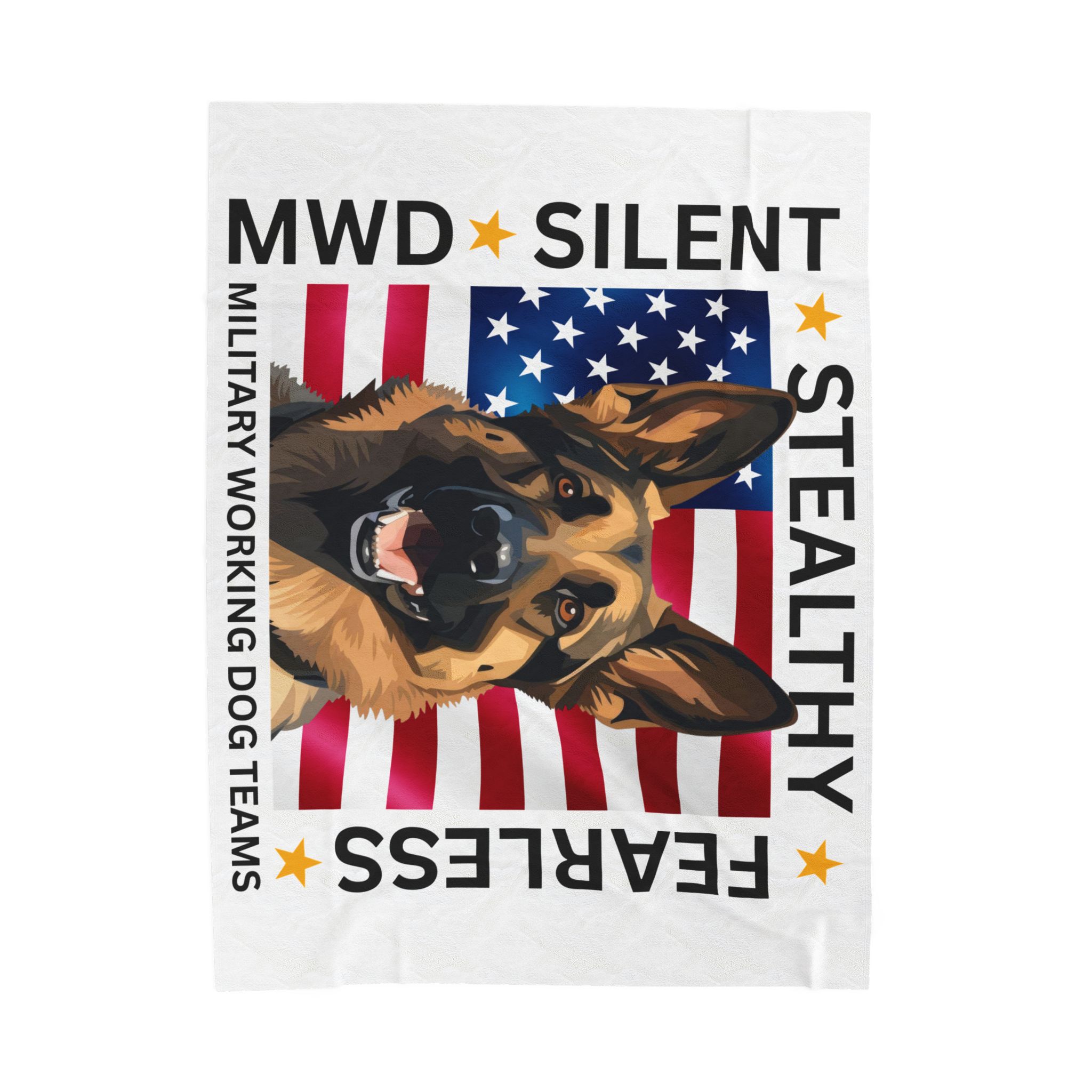 Copy of Velveteen Plush Blanket — Military Working Dog K9 Design with American Flag ("Silent, Stealthy, Fearless") - Image 4