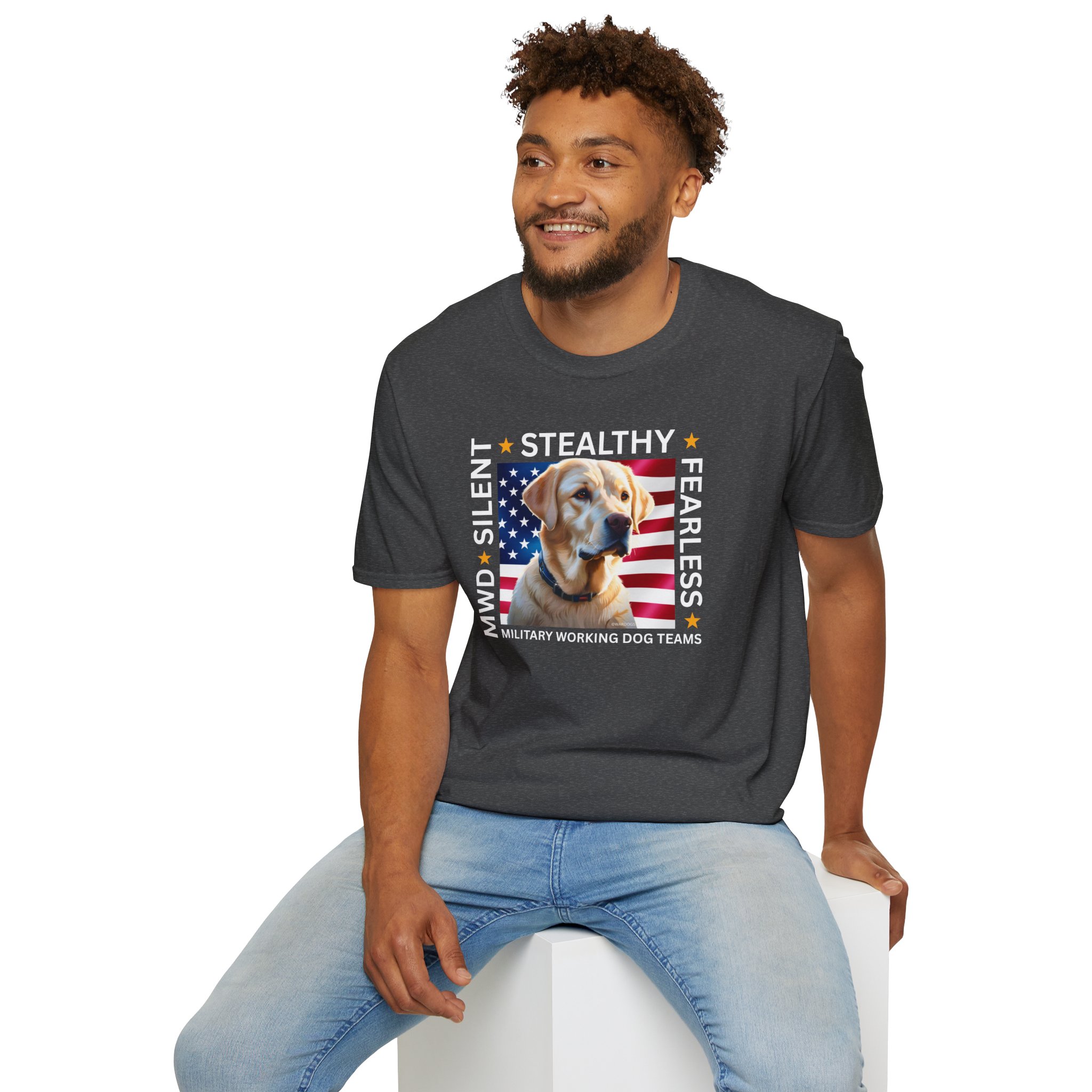 Copy of Military Working Dog T-Shirt — "MWD Silent • Stealthy • Fearless" American Flag K9 Tribute - Yellow Lab - Image 15