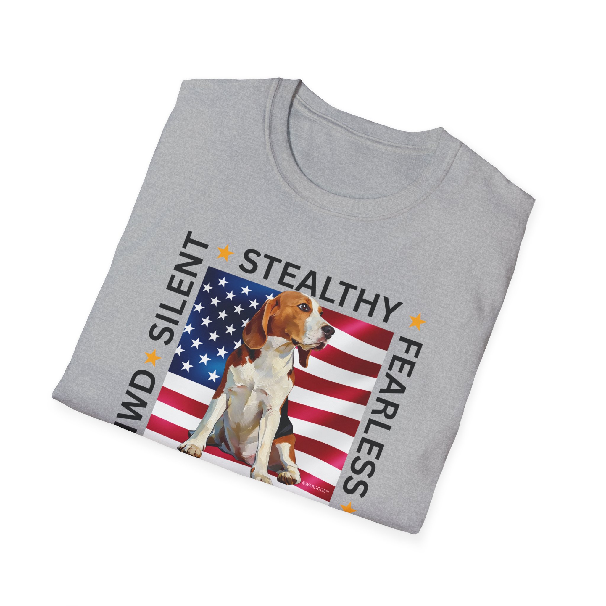 Military Working Dog T-Shirt — "MWD Silent • Stealthy • Fearless" American Flag K9 Tribute - Beagle - Image 2