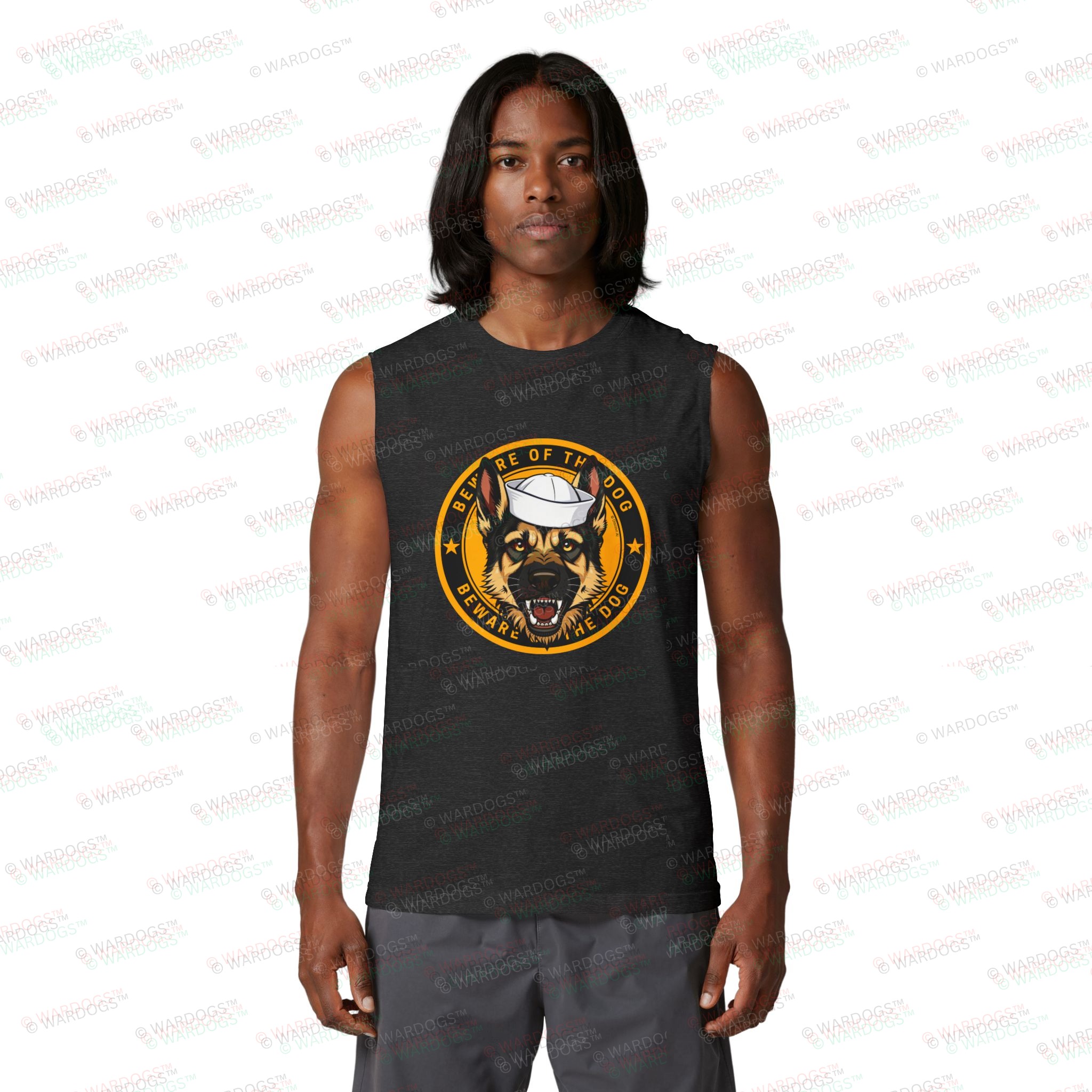 Navy K9 Patch Muscle Tank — 'Beware of the Dog' Sailor