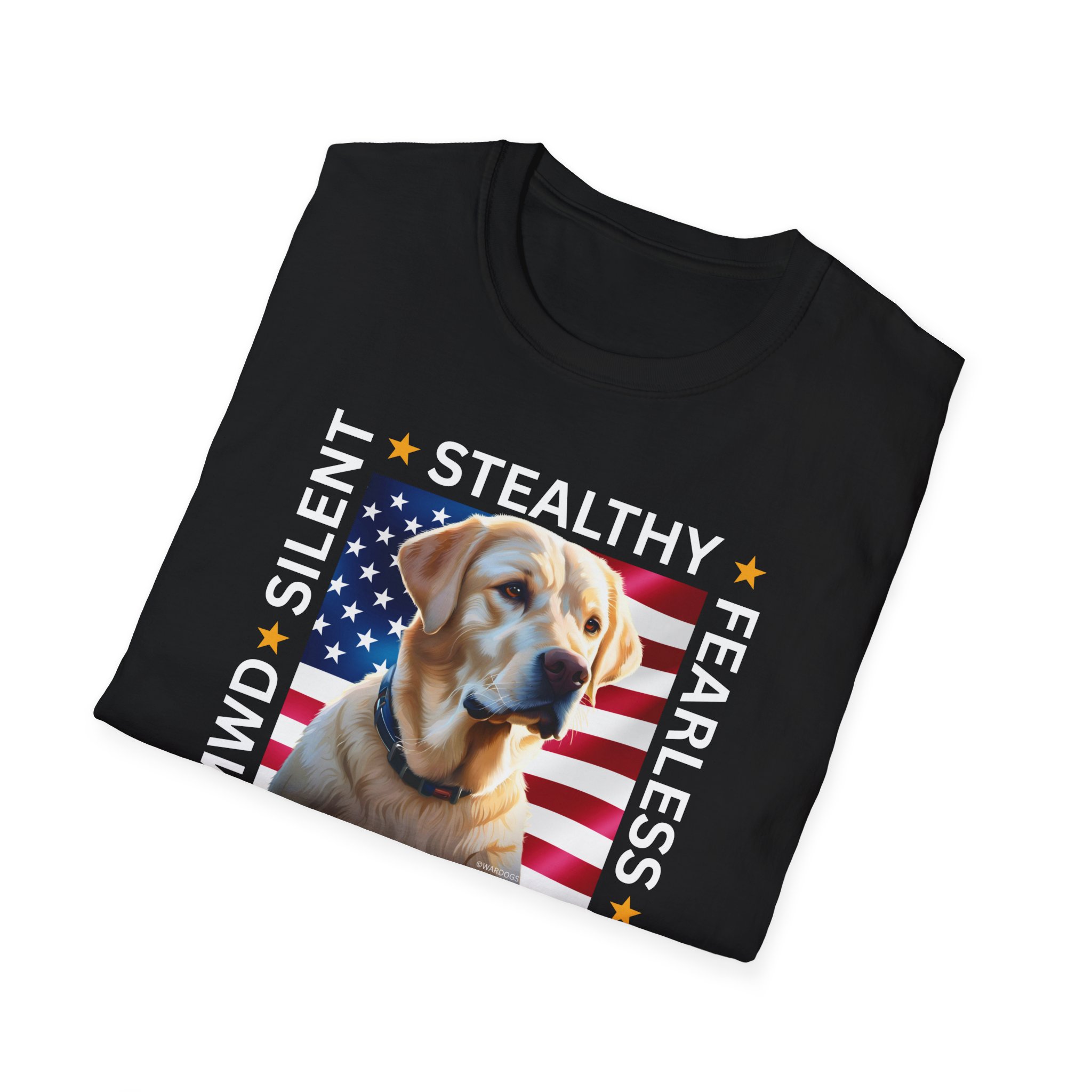 Copy of Military Working Dog T-Shirt — "MWD Silent • Stealthy • Fearless" American Flag K9 Tribute - Yellow Lab - Image 6