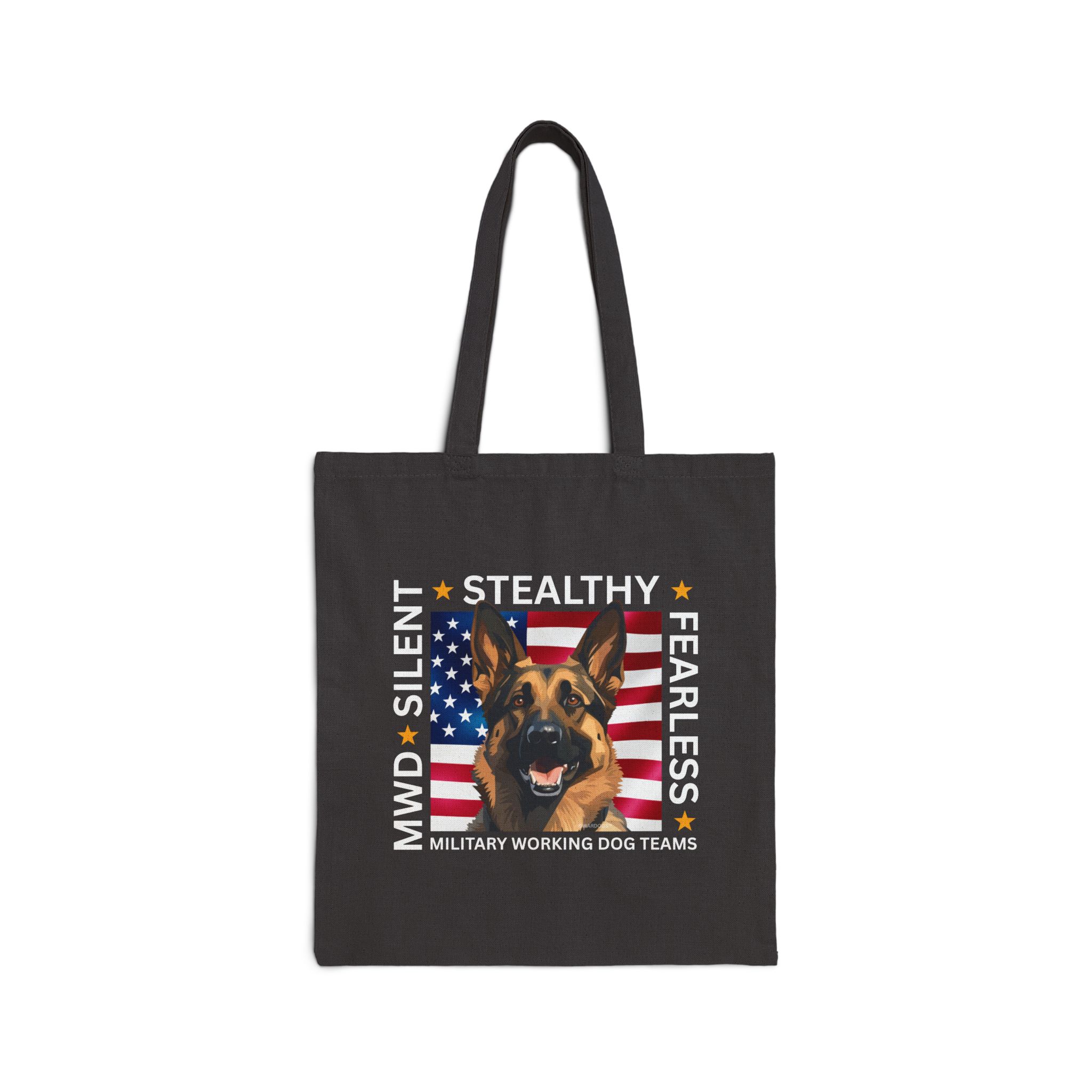 Military Working Dog Tote Bag – 'Silent • Stealthy • Fearless' American Flag Canvas Tote - Image 4
