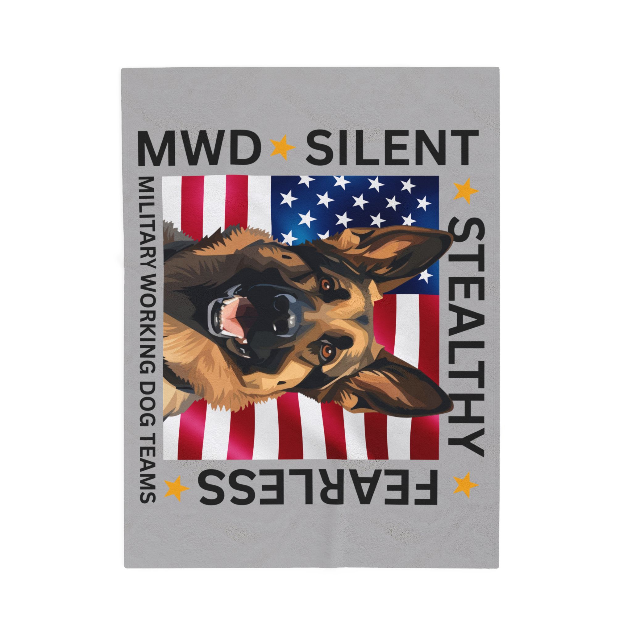 Velveteen Plush Blanket — Military Working Dog K9 Design with American Flag ("Silent, Stealthy, Fearless") - Image 7