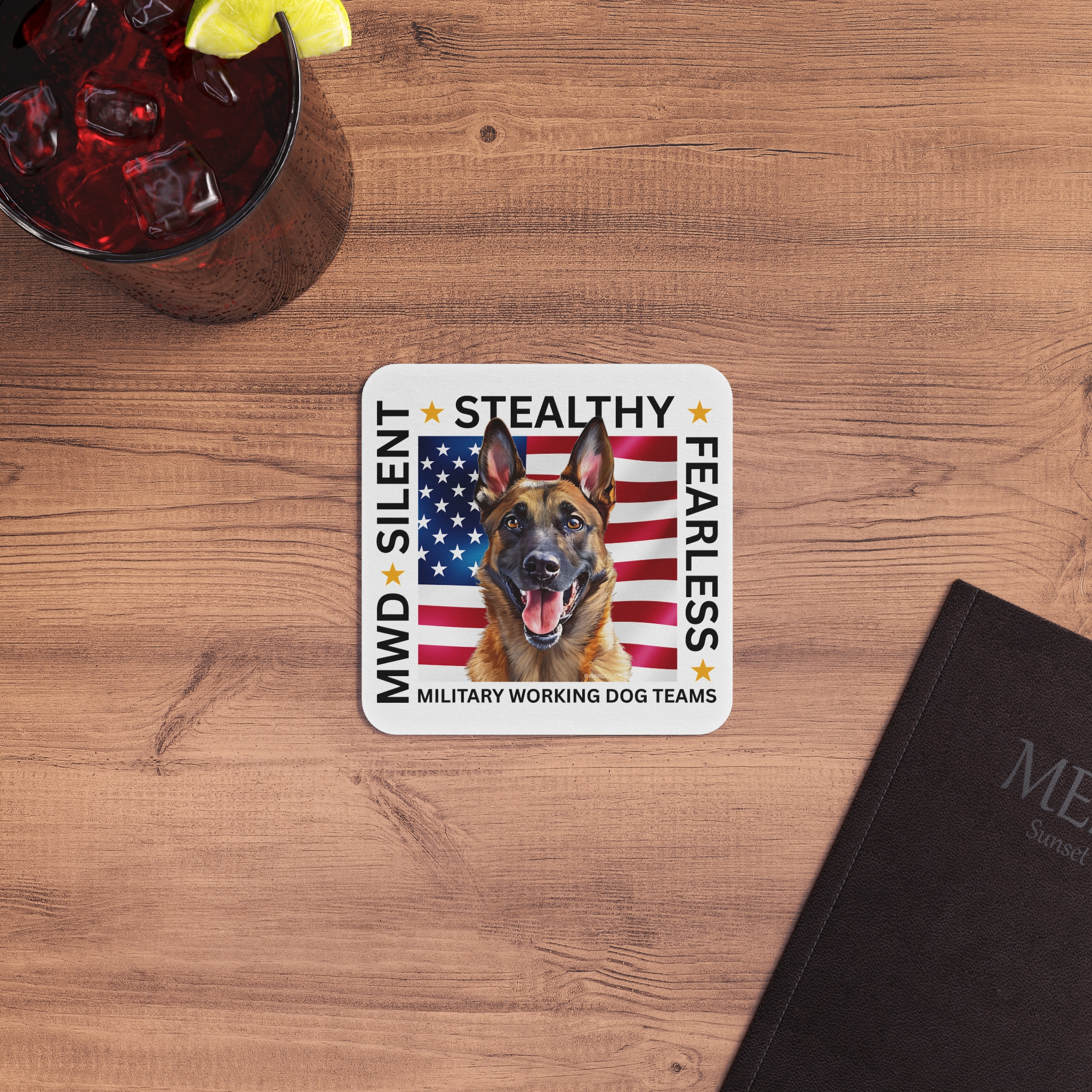 Military Working Dog Belgian Malinois — 'Silent • Stealthy • Fearless' American Flag K9 Drink Coasters (Set of 50/100) - Image 5