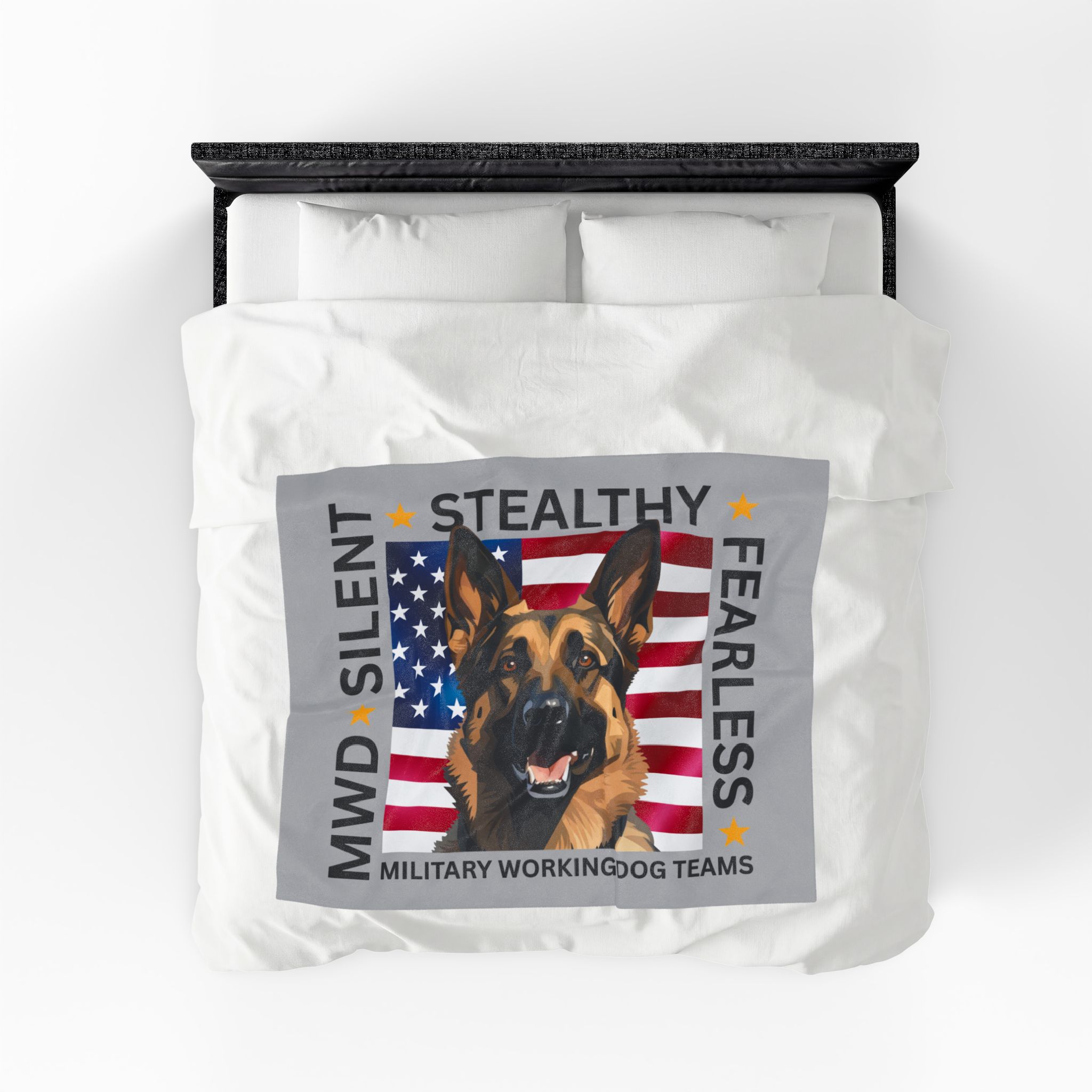 Velveteen Plush Blanket — Military Working Dog K9 Design with American Flag ("Silent, Stealthy, Fearless") - Image 3