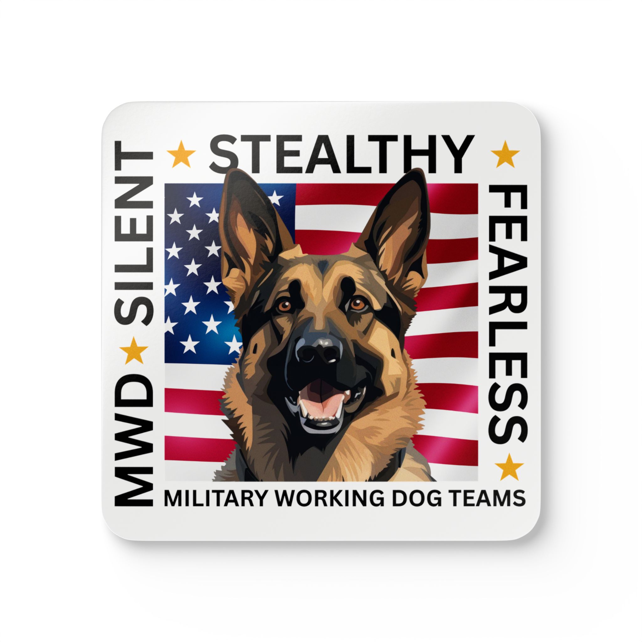 Military Working Dog Coaster Set — American Flag German Shepherd Cork Coasters - Set of Four