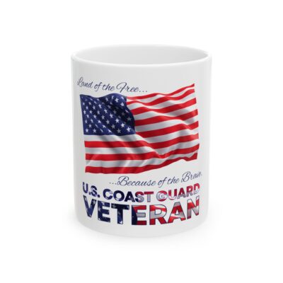U.S. Coast Guard Veteran Ceramic Mug — Land of the Free American Flag Coffee Cup 11oz/15oz