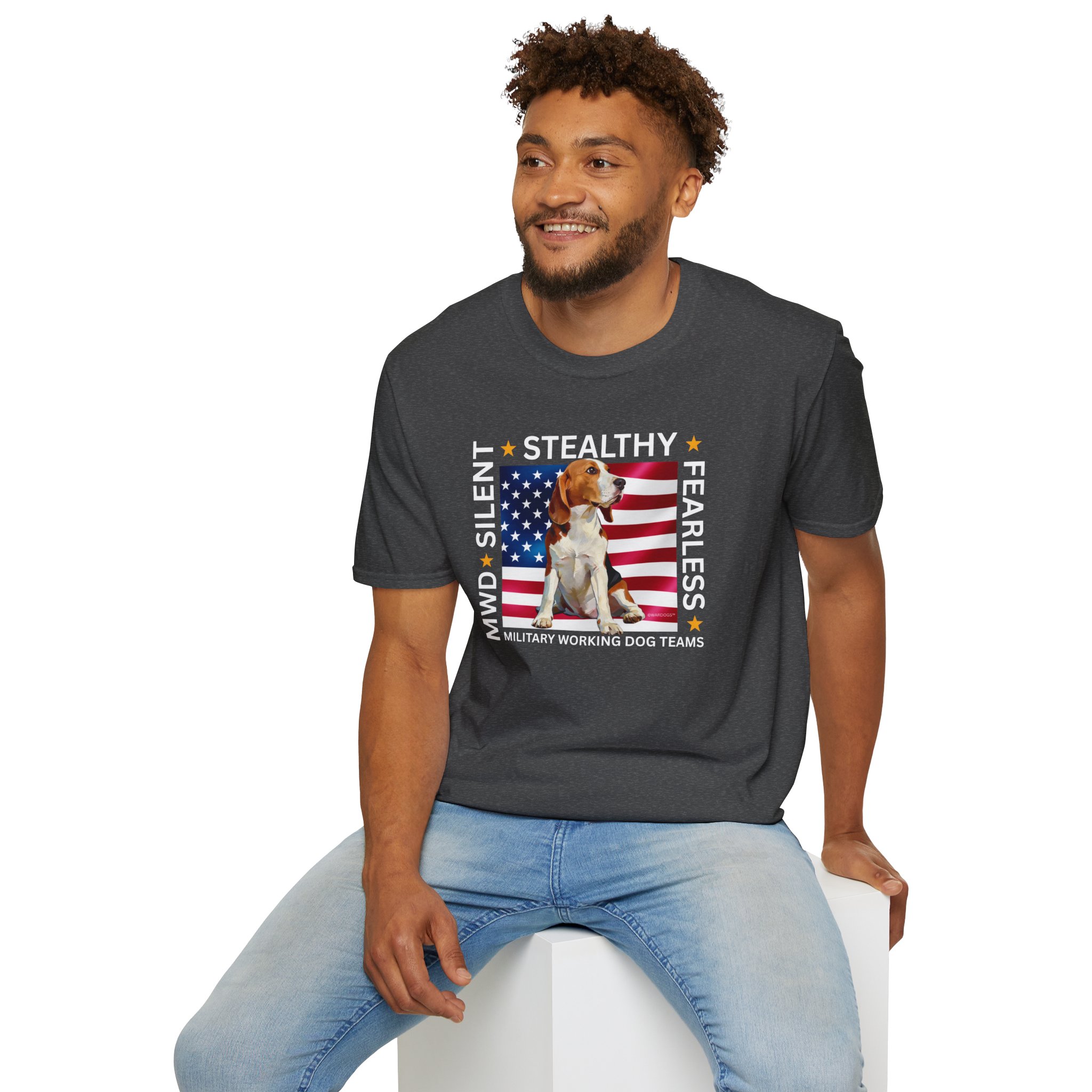 Copy of Military Working Dog T-Shirt — "MWD Silent • Stealthy • Fearless" American Flag K9 Tribute - Beagle - Image 15