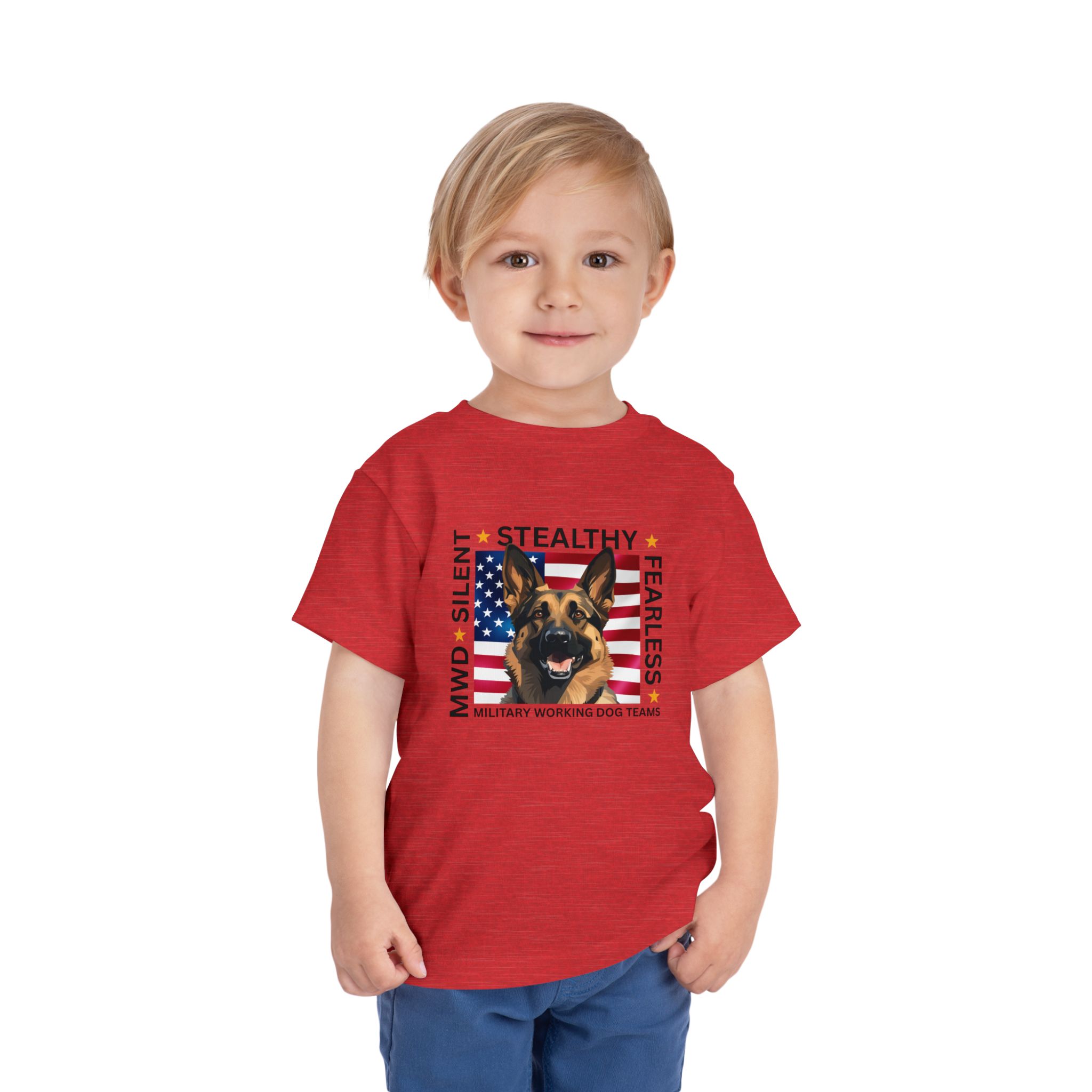Toddler Tee — "Silent • Stealthy • Fearless" Military Working Dog American Flag - Image 2